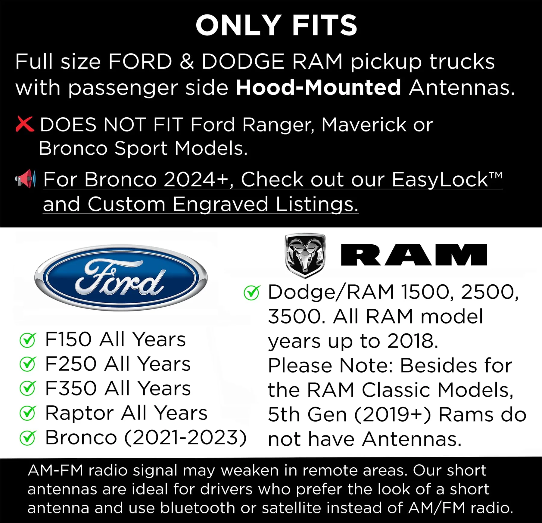 EcoAuto Bullet Antenna Replacement for Dodge Ram & Ford F150 F250 F350 Super Duty Ford Raptor Bronco Trucks - Anti-Theft Design - Radio Antenna for Truck 1990 - Current (American Flag) American Flag - Image 4