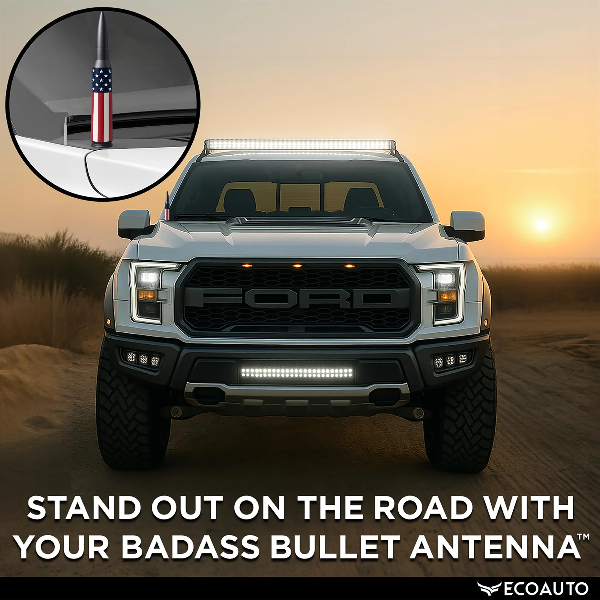 EcoAuto Bullet Antenna Replacement for Dodge Ram & Ford F150 F250 F350 Super Duty Ford Raptor Bronco Trucks - Anti-Theft Design - Radio Antenna for Truck 1990 - Current (American Flag) American Flag - Image 6