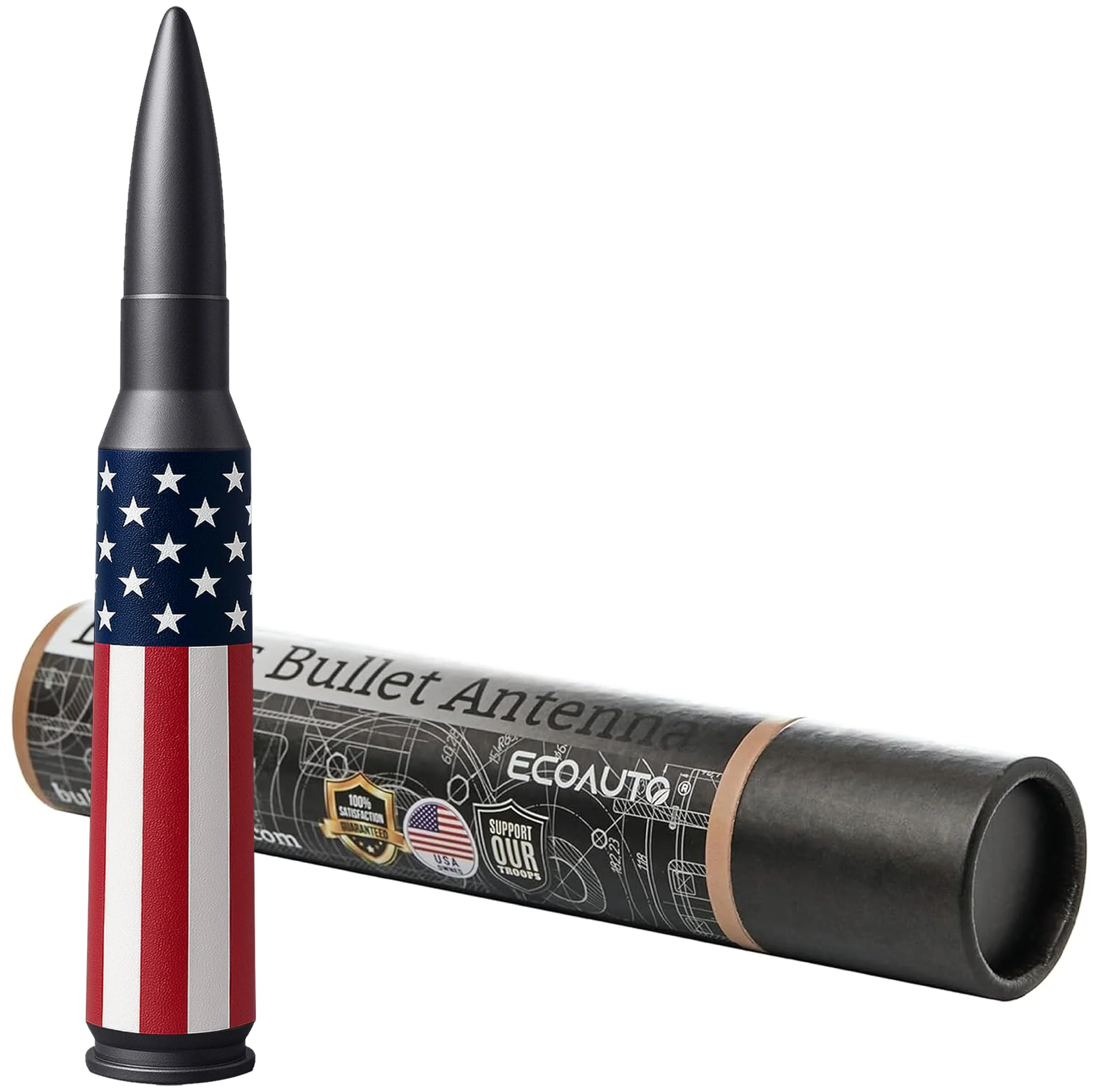 EcoAuto Bullet Antenna Replacement for Dodge Ram & Ford F150 F250 F350 Super Duty Ford Raptor Bronco Trucks - Anti-Theft Design - Radio Antenna for Truck 1990 - Current (American Flag) American Flag - Image 8
