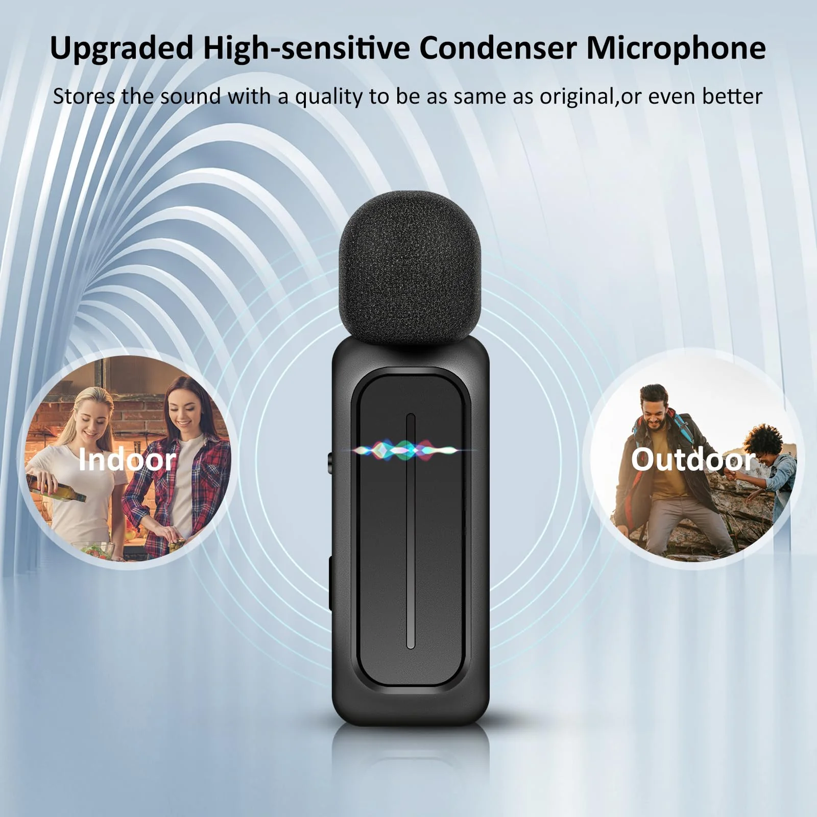 Ecomxia 2 Pcs Wireless Lavalier Microphone for iPhone iPad Android with Charging Case 7H Clip on Lapel Microphone Wireless for Video Recording Vlogging, YouTube, Interview, 3 Mode Denoise, 70ft Black - Image 4