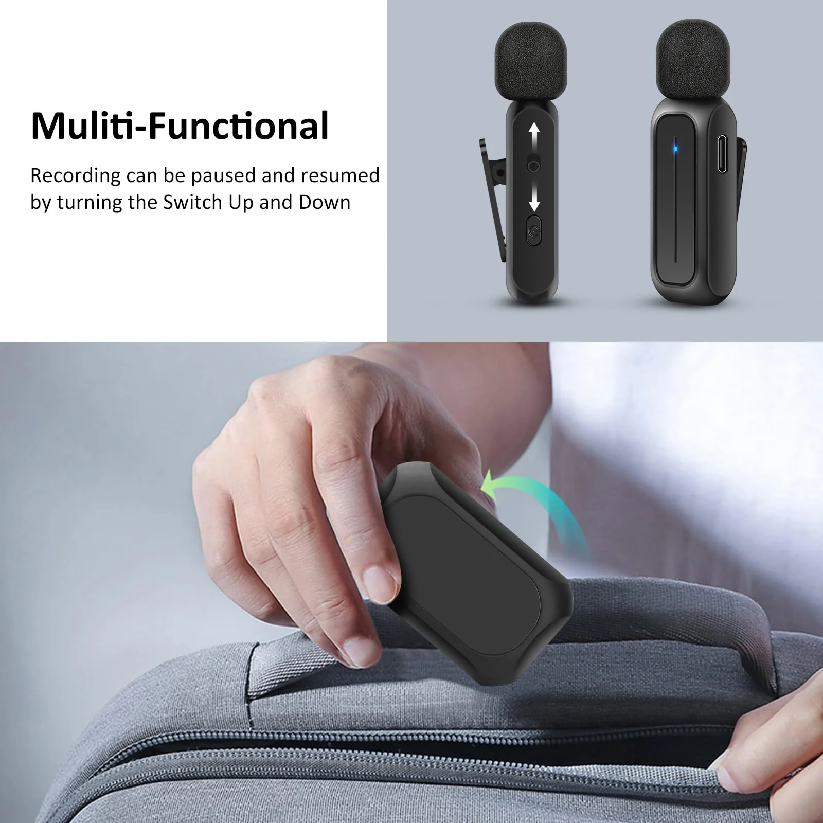 Ecomxia 2 Pcs Wireless Lavalier Microphone for iPhone iPad Android with Charging Case 7H Clip on Lapel Microphone Wireless for Video Recording Vlogging, YouTube, Interview, 3 Mode Denoise, 70ft Black - Image 7