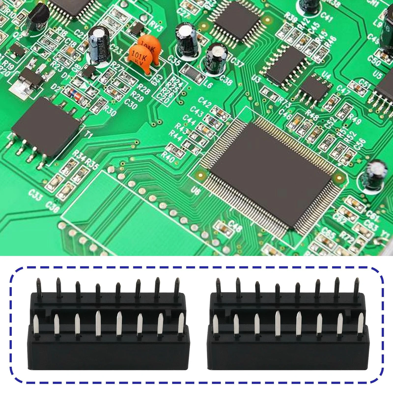 ECSiNG Pack of 50 16-Pin DIP-IC Sockets, 2.54 mm, Pitch Chip Socket Soldering Adapter for Digital and Analogue Circuits, Computer and Electronic Development Board, 20 x 10 mm 16-polig, 20 x 10 mm - Image 2