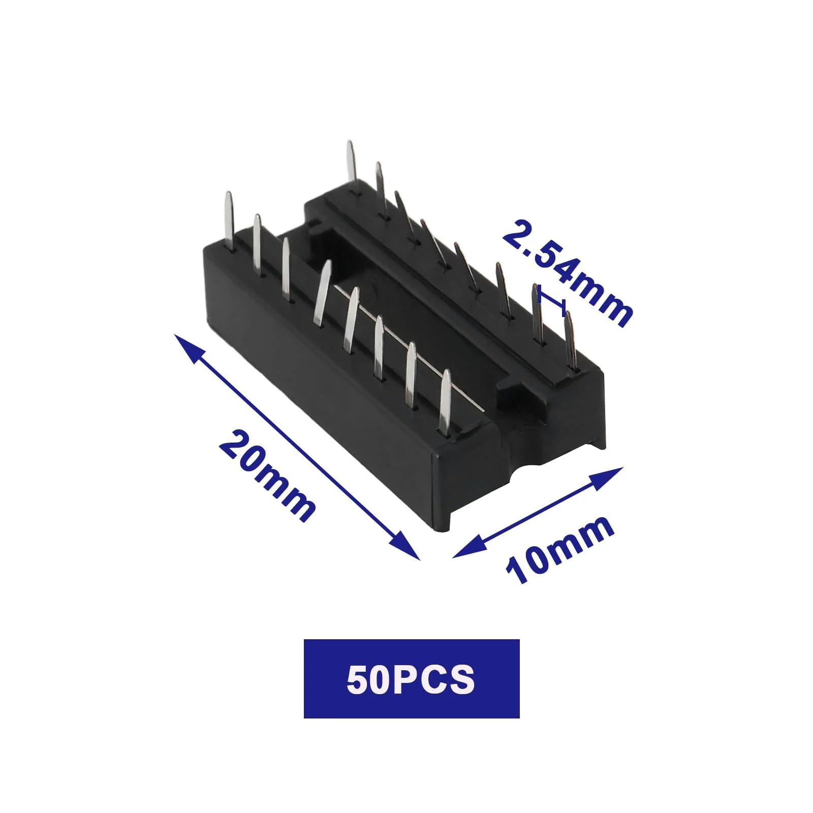 ECSiNG Pack of 50 16-Pin DIP-IC Sockets, 2.54 mm, Pitch Chip Socket Soldering Adapter for Digital and Analogue Circuits, Computer and Electronic Development Board, 20 x 10 mm 16-polig, 20 x 10 mm - Image 4