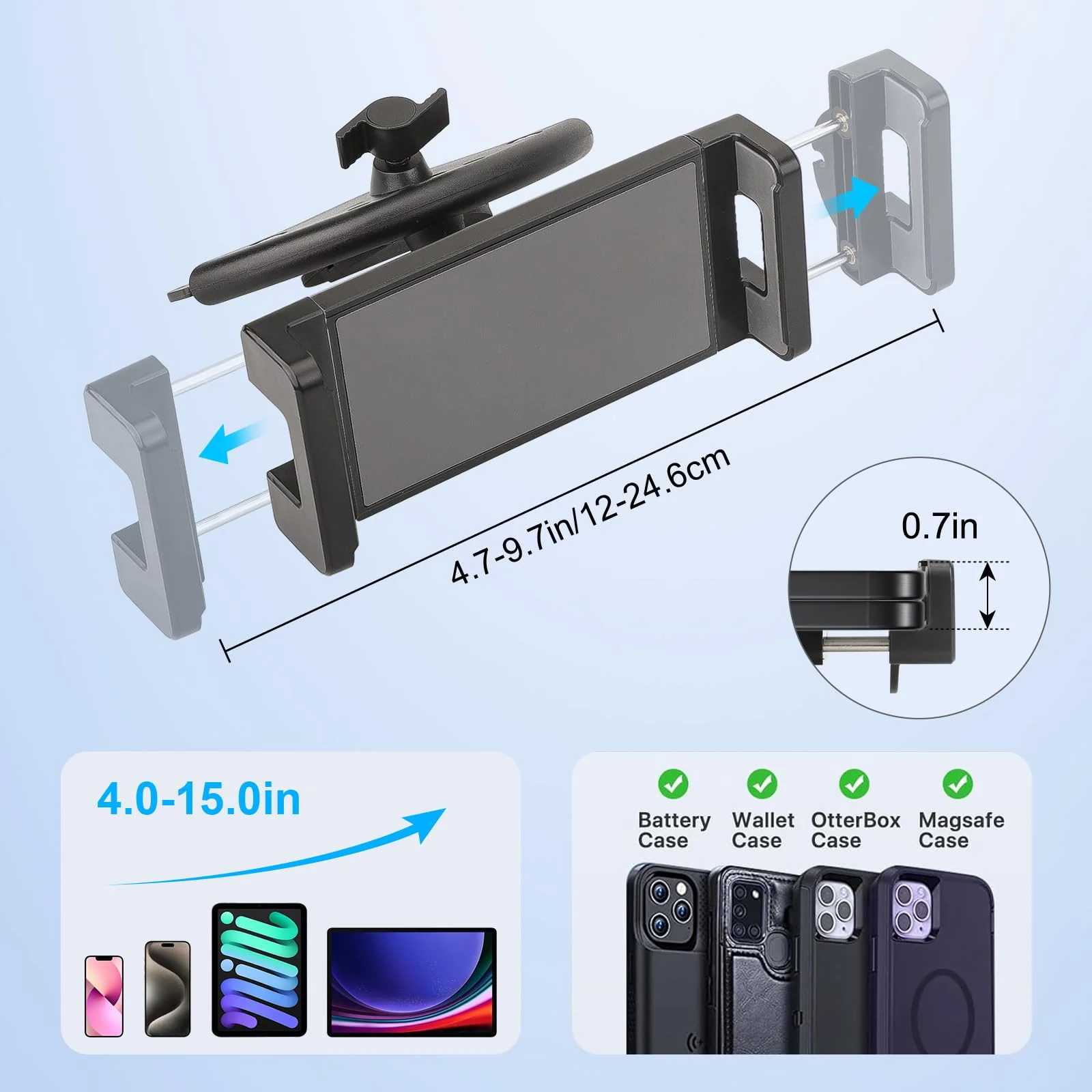 EEEKit 2 in 1 CD Slot Tablet Car Mount, Universal 360° Rotation CD Player Car Phone Holder for 4-15in Devices, Black - Image 2