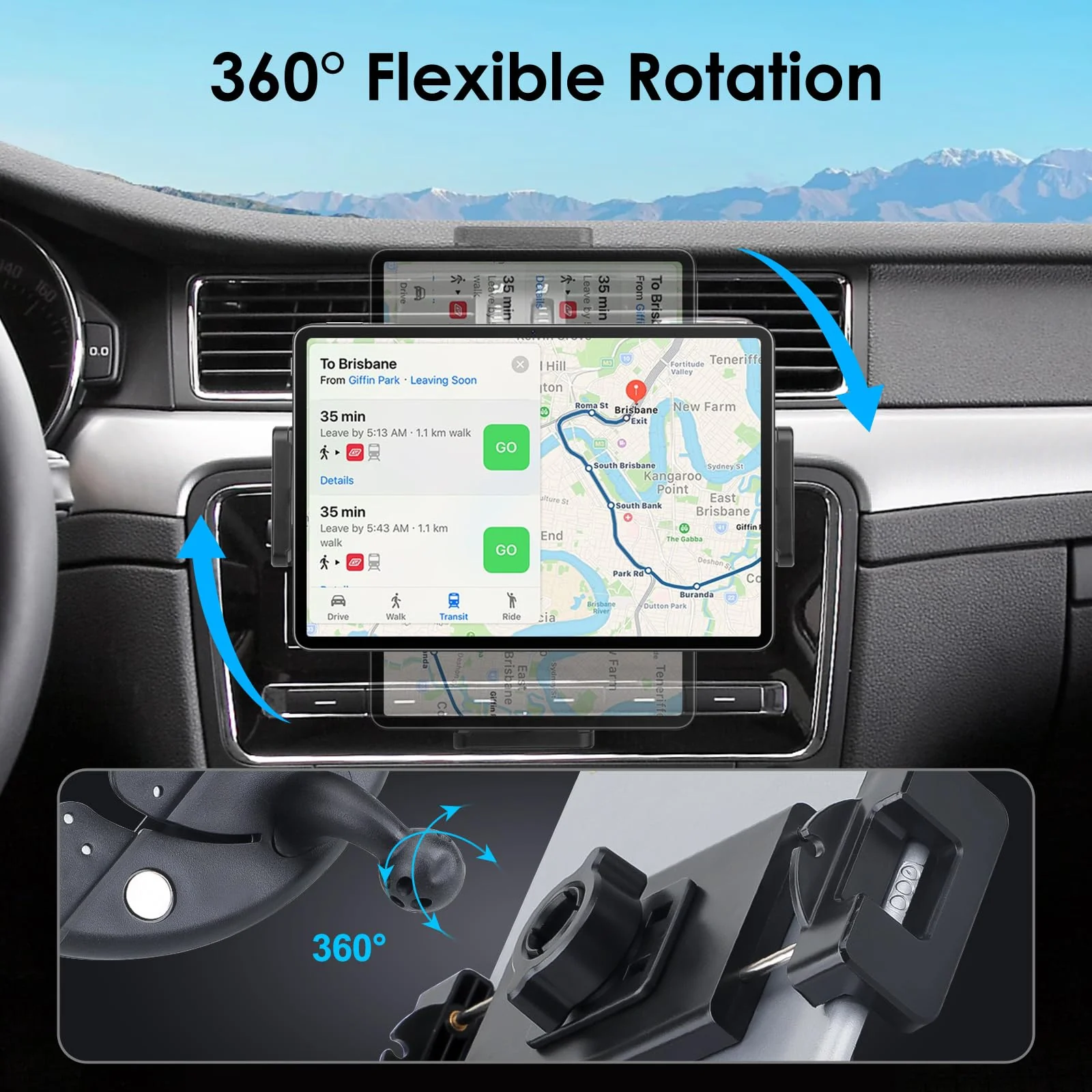 EEEKit 2 in 1 CD Slot Tablet Car Mount, Universal 360° Rotation CD Player Car Phone Holder for 4-15in Devices, Black - Image 5