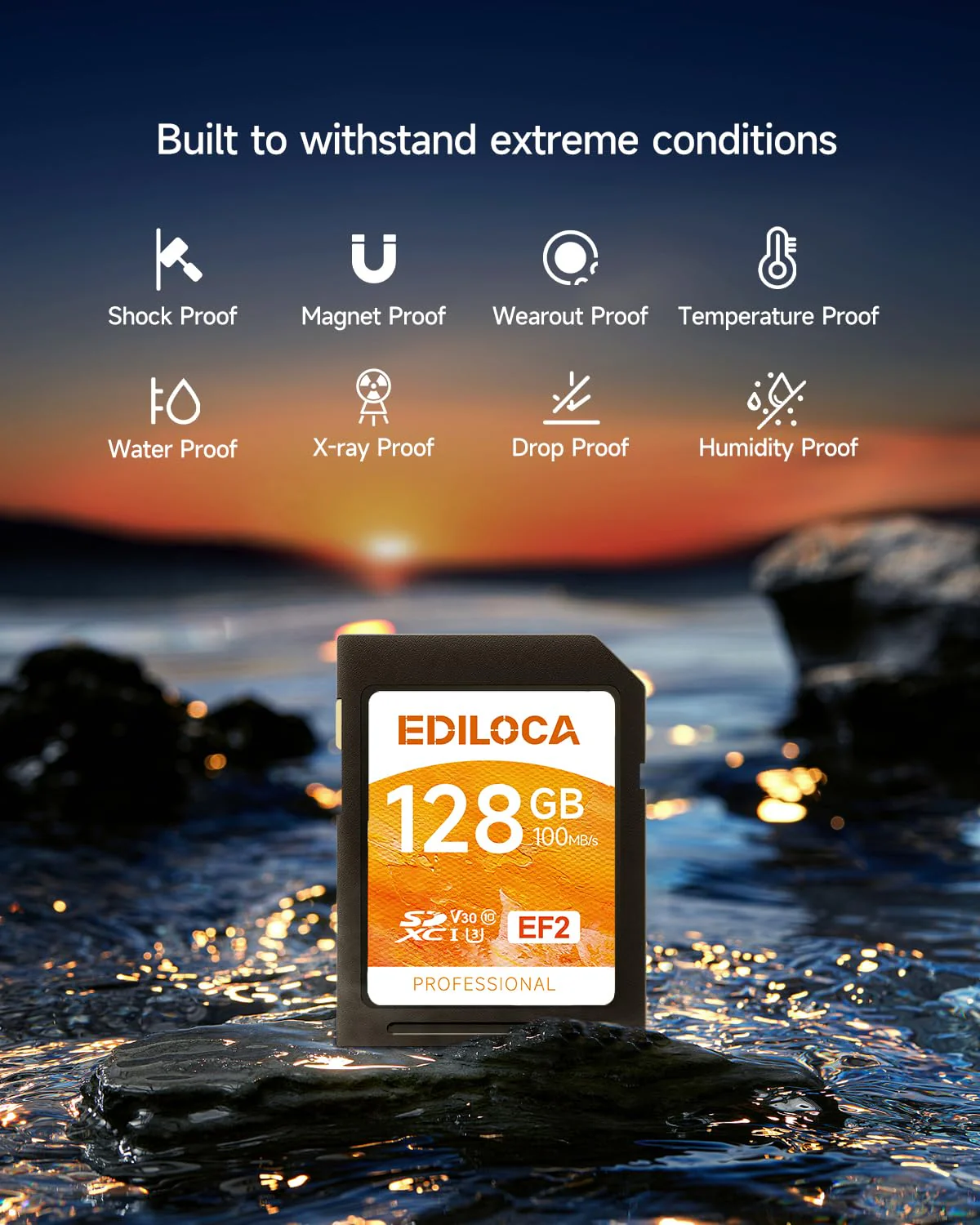 EF2_128GB UHS-I SD Card UHS-I Memory Card Fast Storage, Read Speed 100MB/s, Write Speed 90MB/s, C10, U3, V30, Full-HD & 4K Video, SD Card, Must-Have for Professional Photographers 128GB EF2 -100MB/s - Image 3