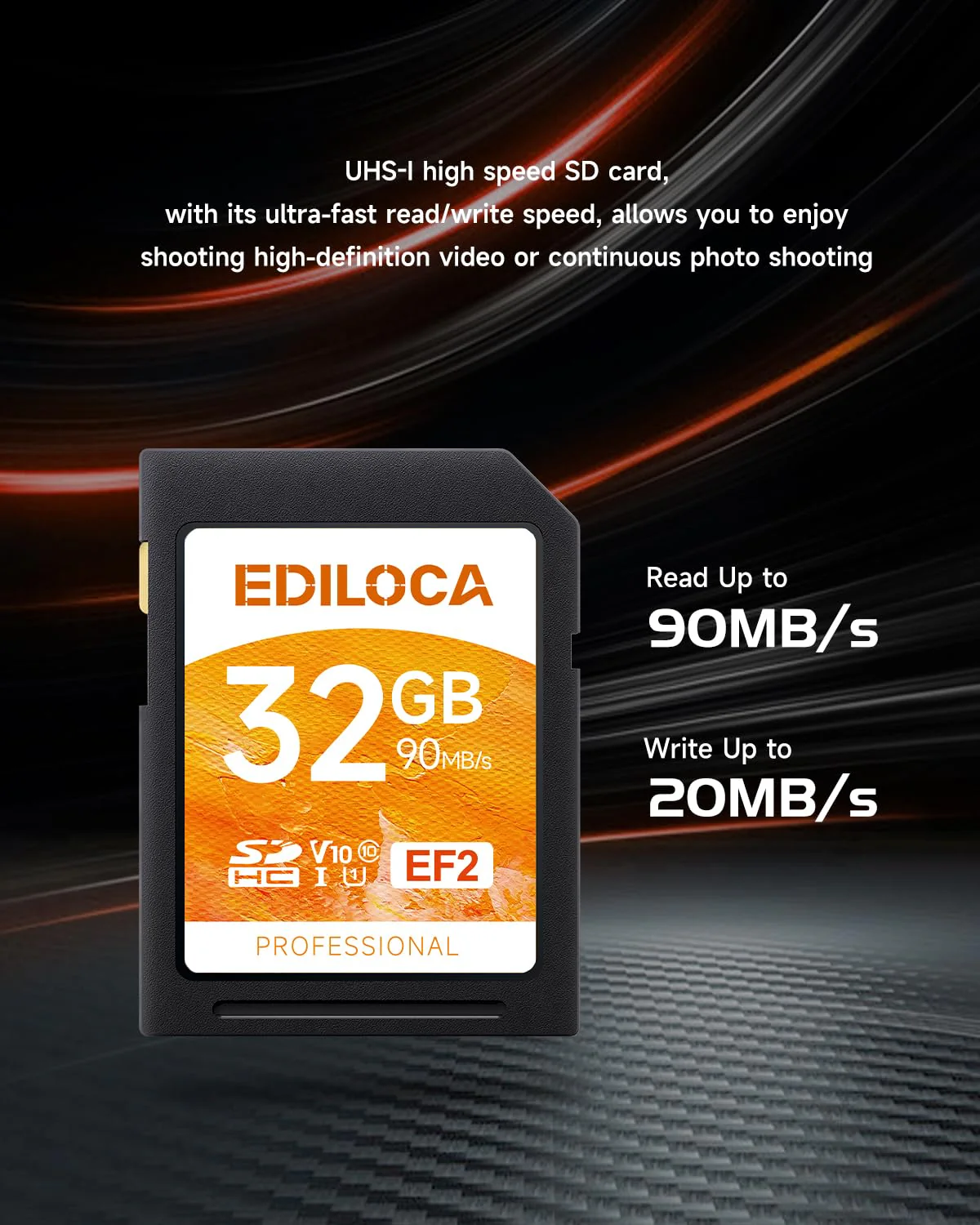 EF2 UHS-I SD Card UHS-I Memory Card Fast Storage, Read Speed 90MB/s, Write Speed 20MB/s, C10, U1, V10, Full-HD & 4K Video, SD Card, Must-Have for Professional Photographers 32GB EF2 -100MB/s - Image 2
