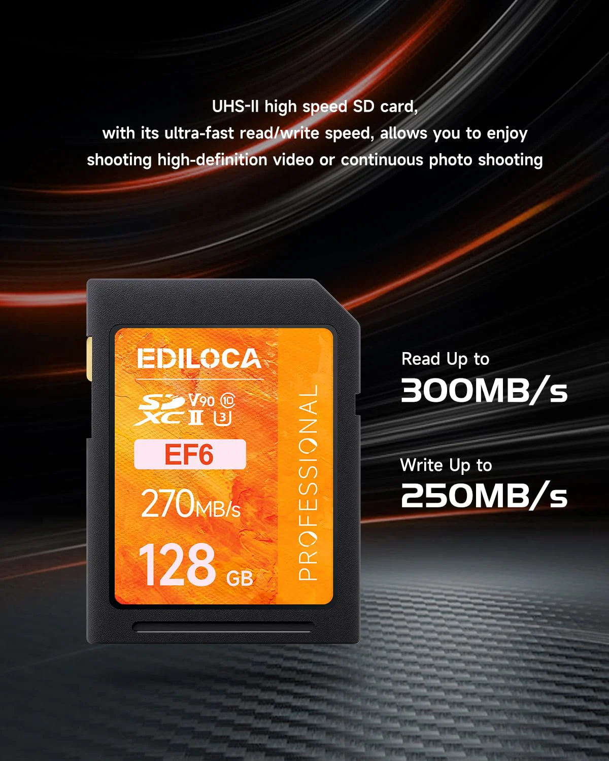 EF6_128GB UHS-II SD Card UHS-II Memory Card Fast Storage, Read Speed 300MB/s, Write Speed 250MB/s, C10, U3, V90, 4K, 8K-UHD, SD Card, Must-Have for Professional Photographers 128GB EF6 -300MB/s - Image 2