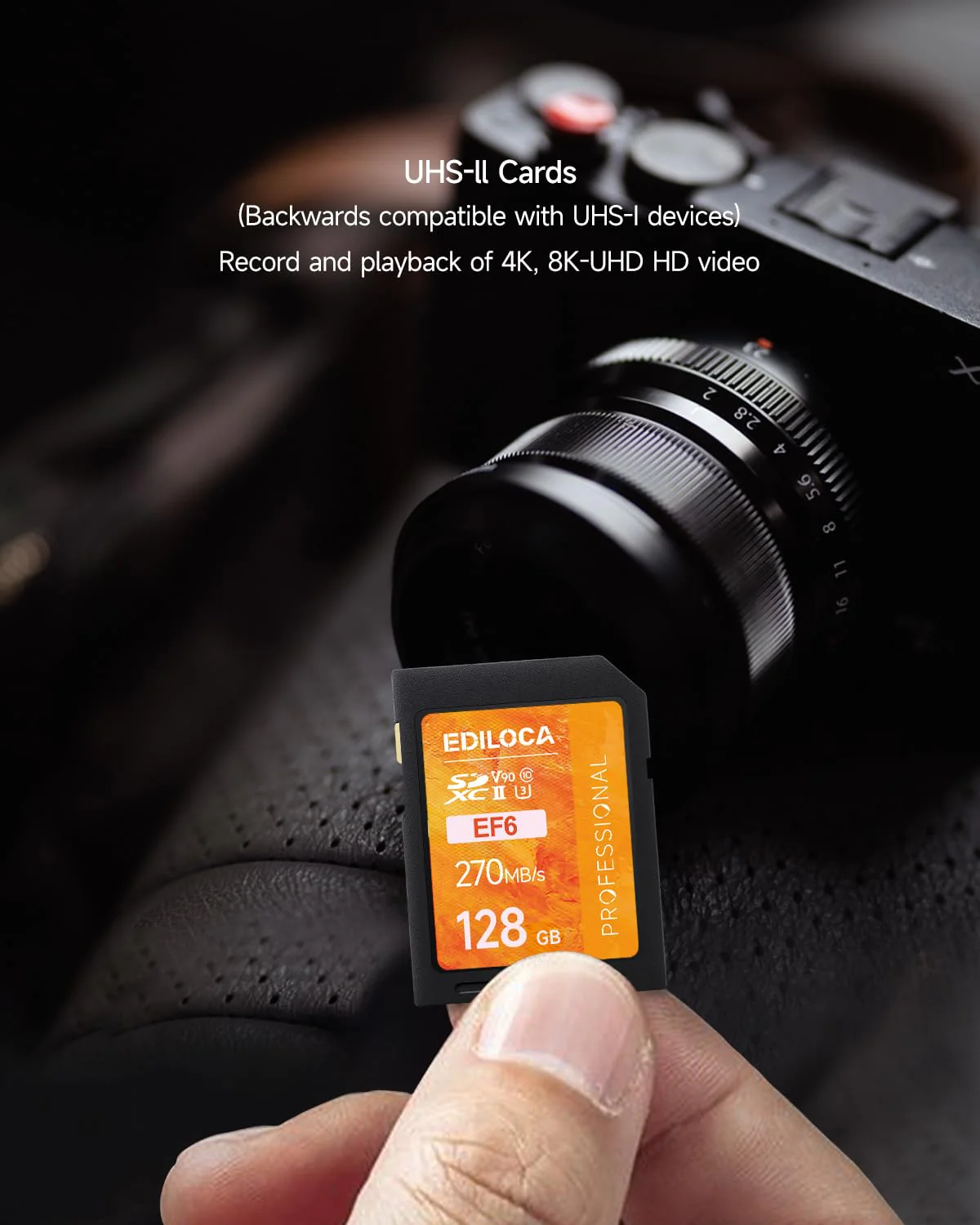 EF6_128GB UHS-II SD Card UHS-II Memory Card Fast Storage, Read Speed 300MB/s, Write Speed 250MB/s, C10, U3, V90, 4K, 8K-UHD, SD Card, Must-Have for Professional Photographers 128GB EF6 -300MB/s - Image 3
