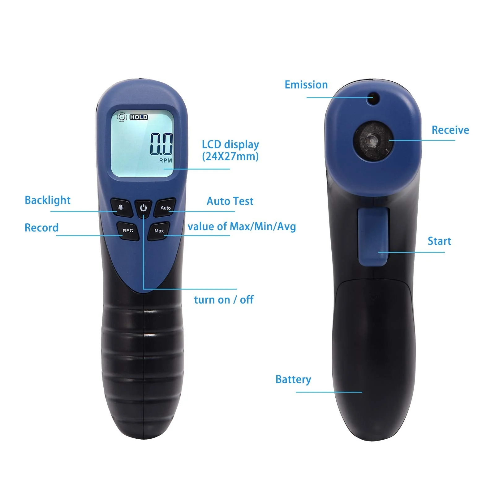 EHDIS Digital LCD Photo Tachometer Non-Contact RPM Meter Motor Speed Gauge Gun Style Includes 10 Reflective Tapes - Image 3