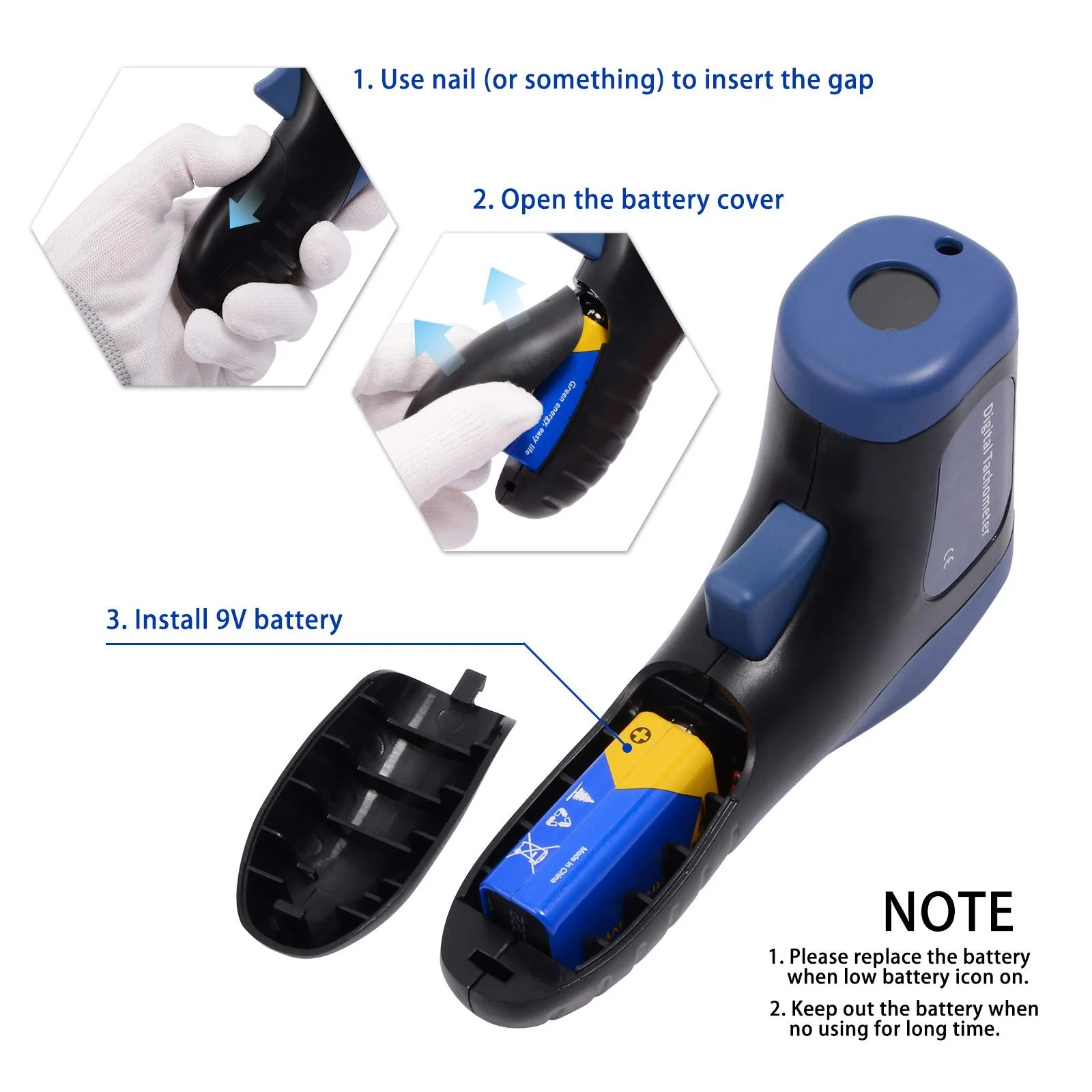 EHDIS Digital LCD Photo Tachometer Non-Contact RPM Meter Motor Speed Gauge Gun Style Includes 10 Reflective Tapes - Image 6