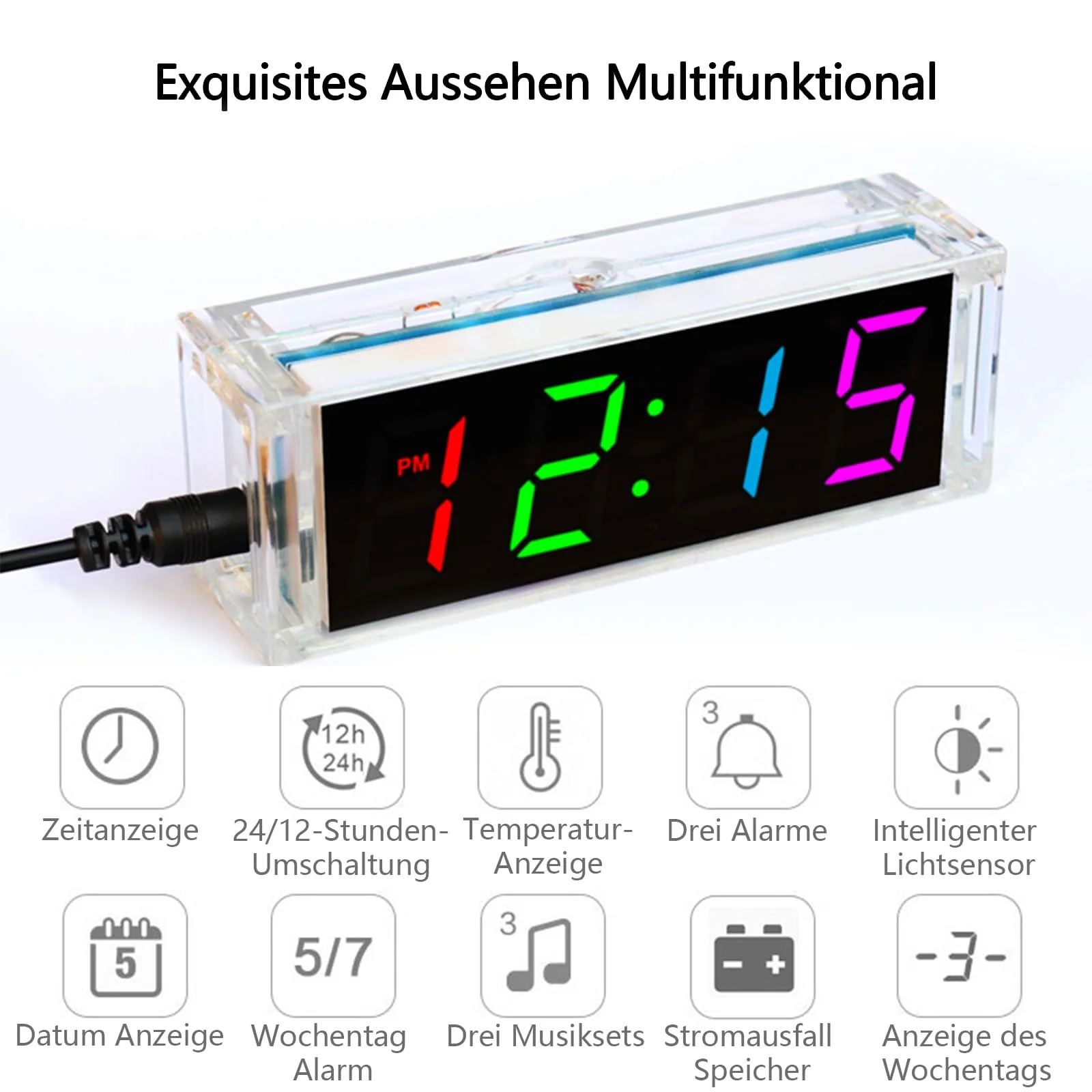 EIELE Electronic Clock Soldering Set Multicoloured Display with Free Adjustment Practical Learning Program for Soldering Enthusiasts (Soldering Required) - Image 2