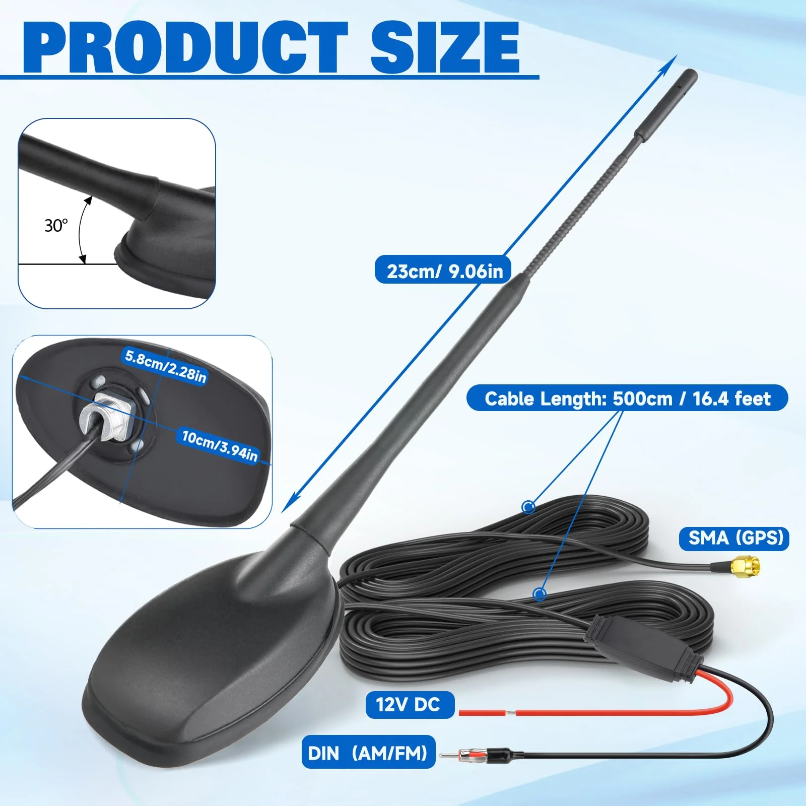Eightwood FM/AM + GPS Car Combo Antenna, Amplified FM AM Radio Antenna and GPS SMA Antennae with 16.4 feet Cable for Car Truck SUV Marine Boat Radio Stereo Receiver Head Unit Navigation System - Image 5
