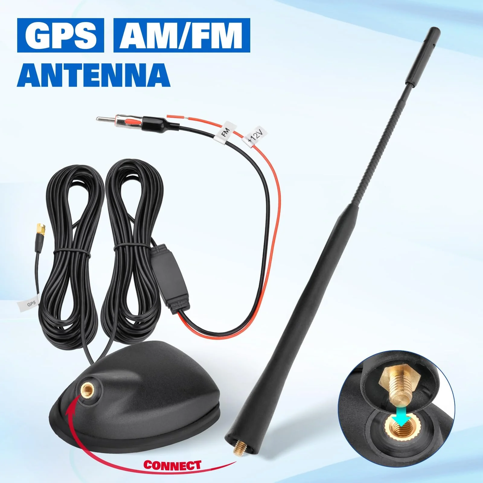 Eightwood FM/AM + GPS Car Combo Antenna, Amplified FM AM Radio Antenna and GPS SMA Antennae with 16.4 feet Cable for Car Truck SUV Marine Boat Radio Stereo Receiver Head Unit Navigation System - Image 6
