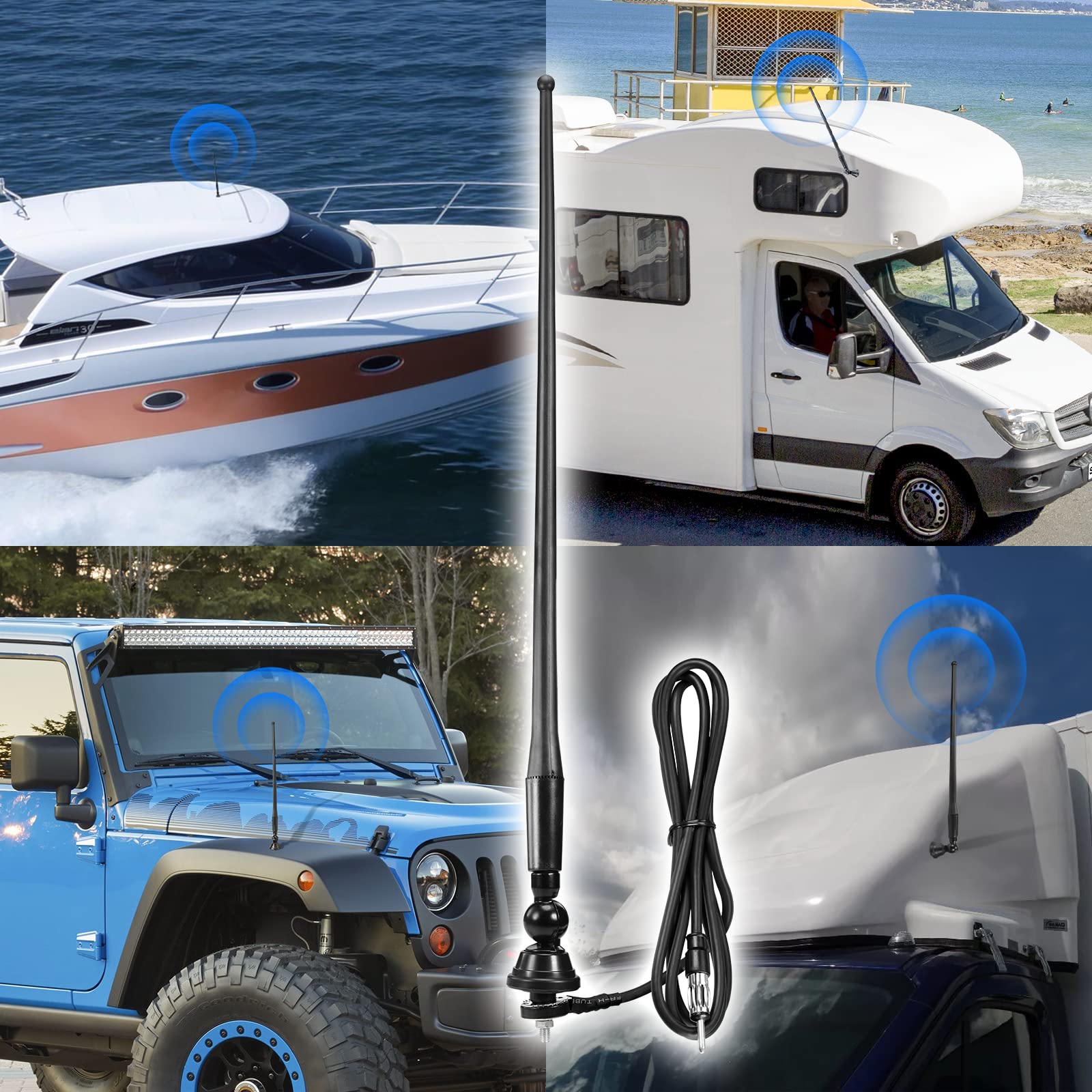 Eightwood Marine Boat Radio Antenna 16 Inch Rubber Duck Flexible Mast FM AM Stereo Antennae for Boat Car RV Motorhome ATV UTV Tractor Motorcycle Yacht 16in radio antenna - Image 2