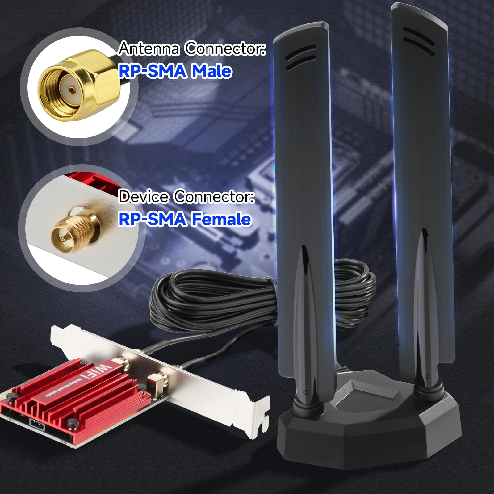 Eightwood WiFi 7 Antenna Tri-Band 6GHz 5GHz 2.4GHz RP-SMA Antenna with Magnetic Base for PC Desktop Computer Gaming Motherboard PCIe Bluetooth Card WiFi 7 Router wifi 7 antenna/rp-sma connector - Image 4