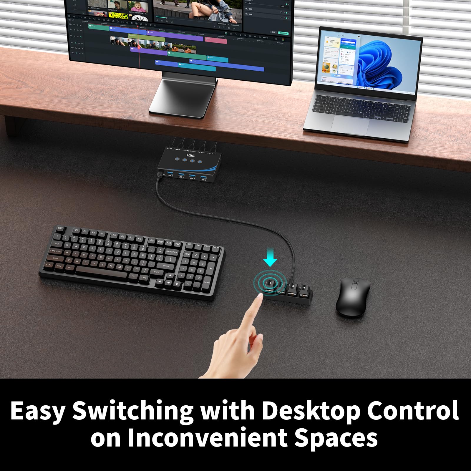 eKL USB 3.0 Switch 4 Computers Sharing Mouse Keyboard Printer Scanner, 4 Port USB Switcher with RS232 Serial Switching, Remote Controller, 3.5mm Mic & Headset Audio Jack, 4 USB 3.0 Cables Included USB3.0 with remote and RS232 cable - Image 4
