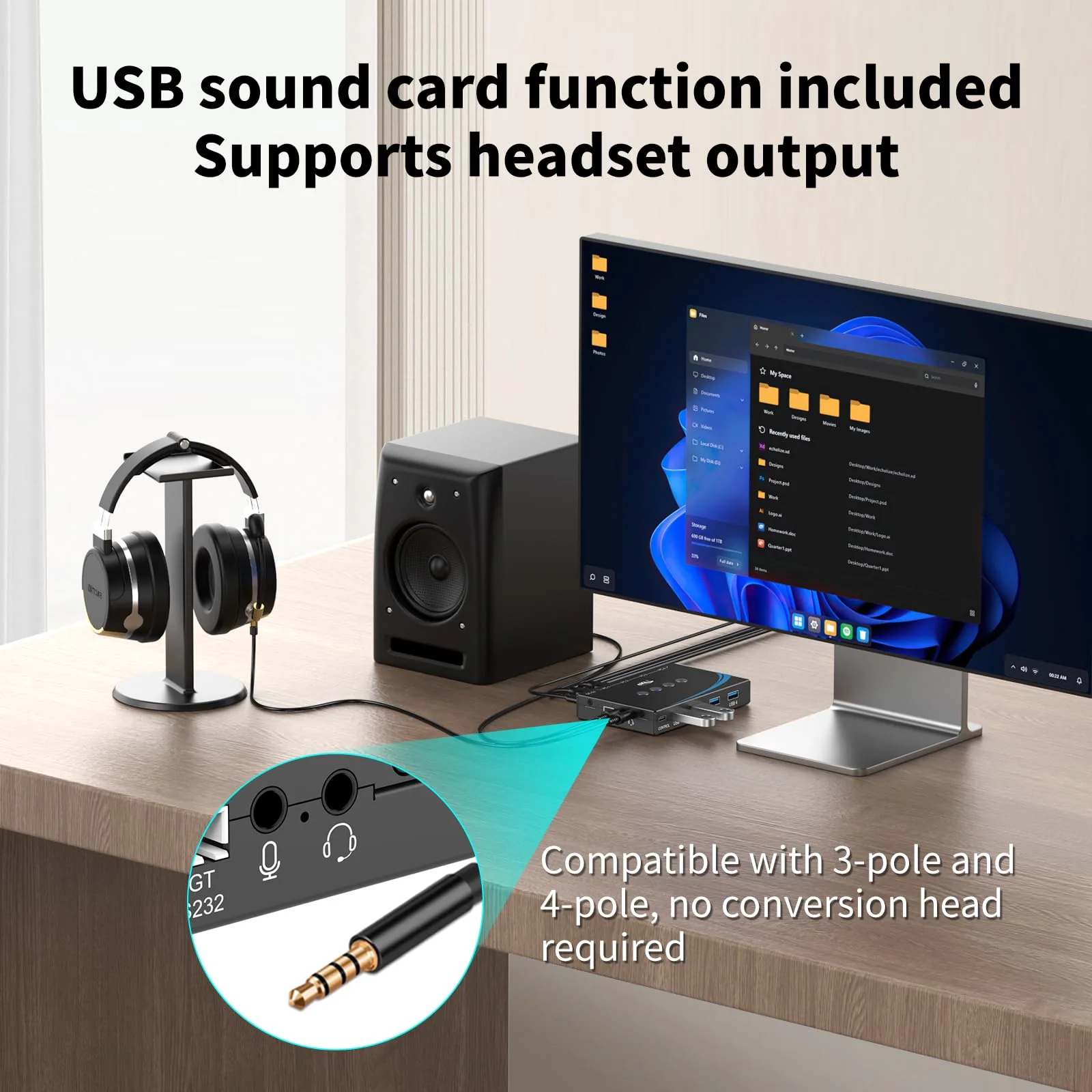 eKL USB 3.0 Switch 4 Computers Sharing Mouse Keyboard Printer Scanner, 4 Port USB Switcher with RS232 Serial Switching, Remote Controller, 3.5mm Mic & Headset Audio Jack, 4 USB 3.0 Cables Included USB3.0 with remote and RS232 cable - Image 6