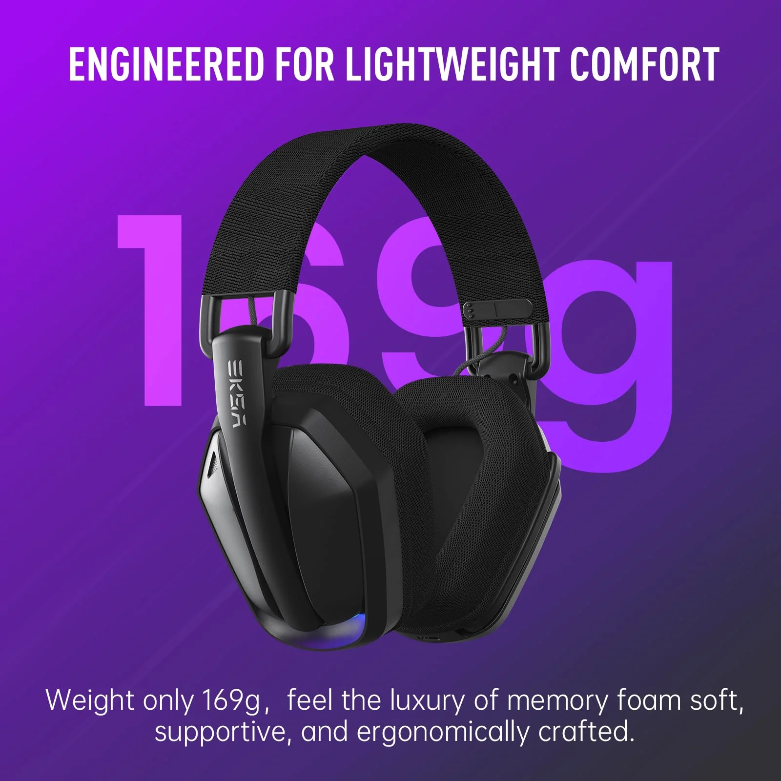 EKSA 2.4GHz Wireless Gaming Headset for PS5/PS4, PC, Switch, Mac, Bluetooth 5.4 Gaming Headphones with Noise Cancelling Microphone, 169g Ultralight, RGB, Type-C, 35H Battery, Wired Computer Headphones Black - Image 6