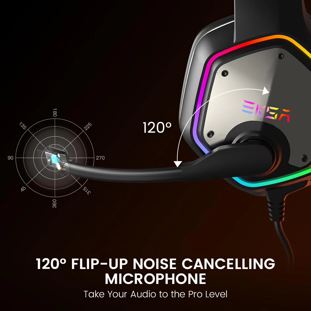 EKSA E1000 USB Gaming Headset for PC, Computer Headphones with Microphone/Mic Noise Cancelling, 7.1 Surround Sound, RGB Light - Wired Headphones for PS4, PS5 Console, Laptop, Call Center Grey - Image 4