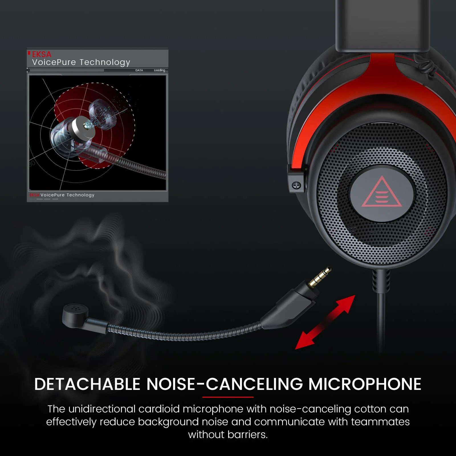 EKSA E900 Gaming Headset with Microphone - PC Headset with Detachable Noise Canceling Mic, 3D Surround Sound, Wired Headphone for PS4, PS5, Xbox, Computer, Laptop, Switch, Handheld (3.5MM Jack) Red - Image 4
