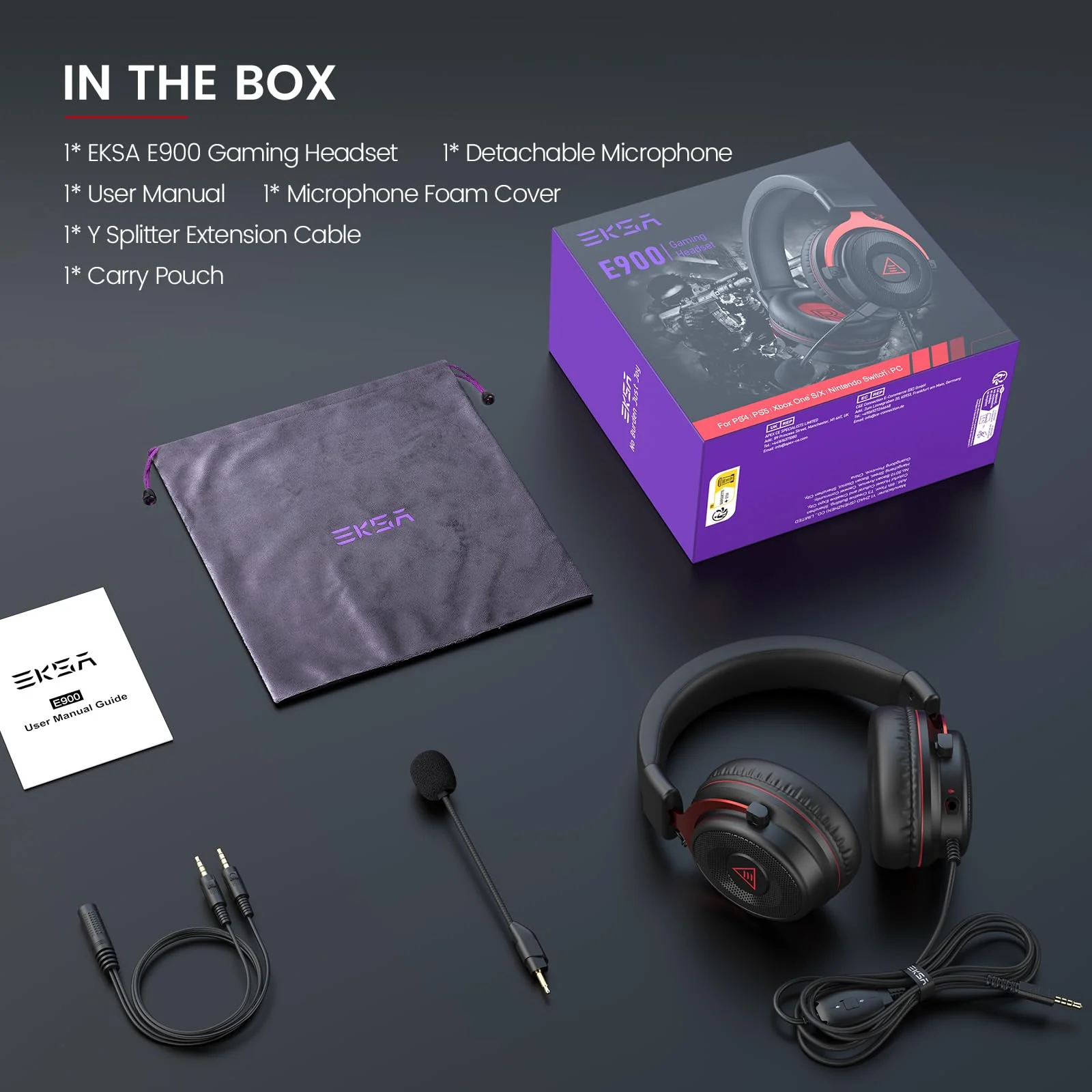EKSA E900 Gaming Headset with Microphone - PC Headset with Detachable Noise Canceling Mic, 3D Surround Sound, Wired Headphone for PS4, PS5, Xbox, Computer, Laptop, Switch, Handheld (3.5MM Jack) Red - Image 7