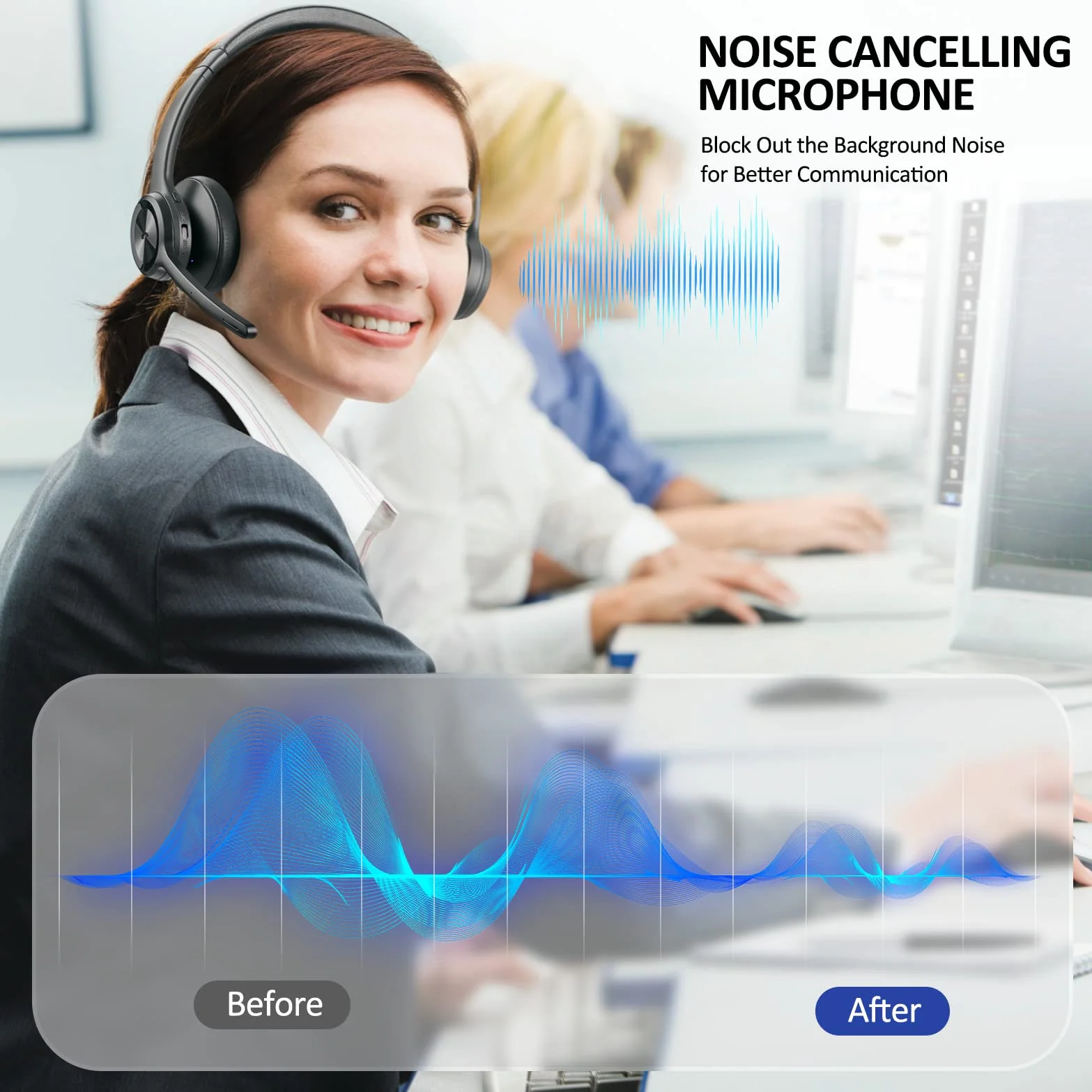 EKVANBEL Bluetooth Headset V5.2, Wireless Headphones with Noise Cancelling Microphone, On Ear Wireless Headset for Cell Phones Laptop Computer Black - Image 5