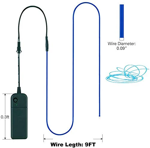 EL Wire 5 Pack, 9ft Neon Light Wire Noise Reduction with Battery Pack(Green, Blue, Red, White, Pink)â€¦ (9ft) - Image 6