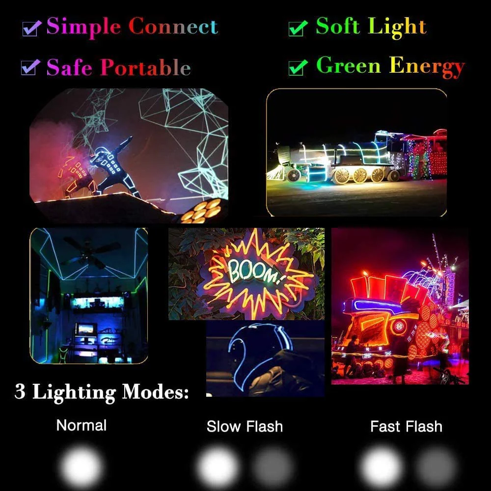 EL Wire 5 Pack, 9ft Neon Light Wire Noise Reduction with Battery Pack(Green, Blue, Red, White, Pink)â€¦ (9ft) - Image 7