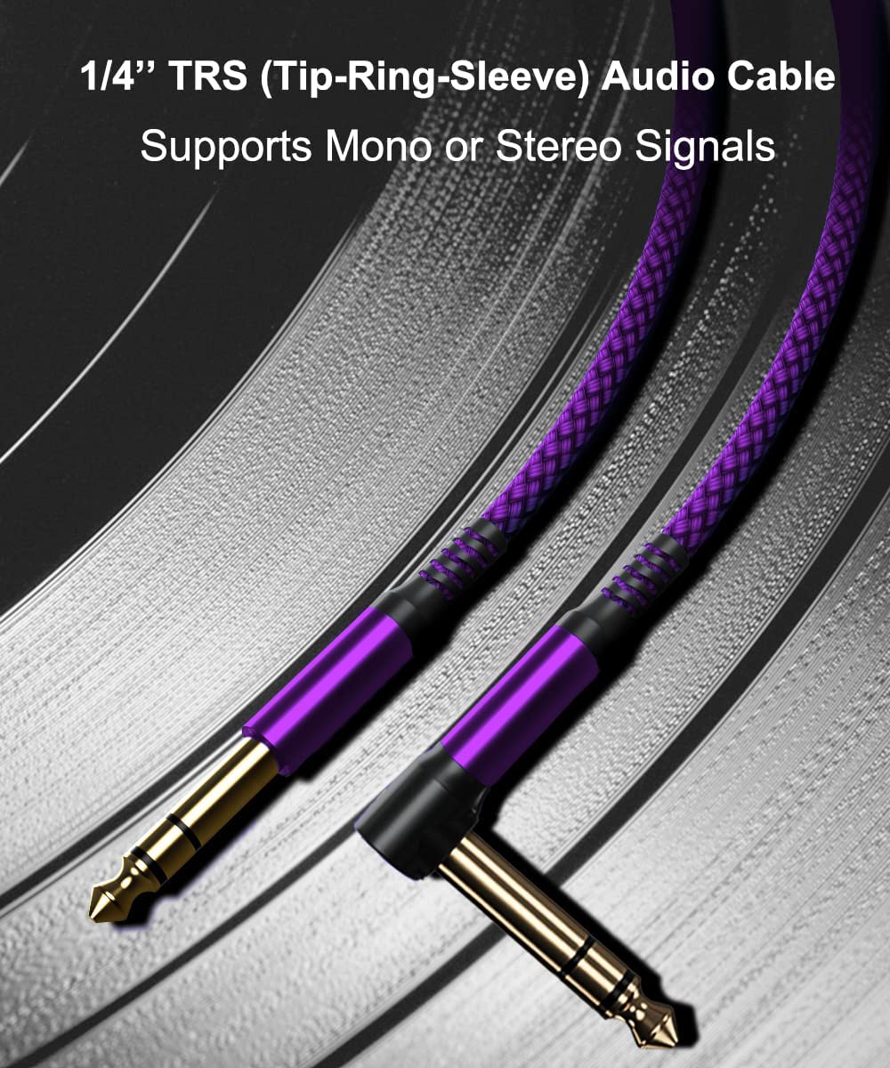 Elebase 1/4 Inch TRS Instrument Cable 10ft 2-Pack,Right-Angled to Straight 6.35mm Male Jack Stereo Audio Cord,6.35 Balanced Interconnect Line for Electric Guitar,Bass,Keyboard,Mixer,Amplifier,Speaker 10FT/3M Purple - Image 4