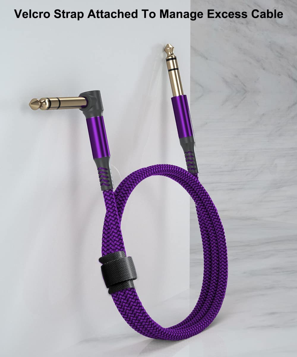 Elebase 1/4 Inch TRS Instrument Cable 10ft 2-Pack,Right-Angled to Straight 6.35mm Male Jack Stereo Audio Cord,6.35 Balanced Interconnect Line for Electric Guitar,Bass,Keyboard,Mixer,Amplifier,Speaker 10FT/3M Purple - Image 6