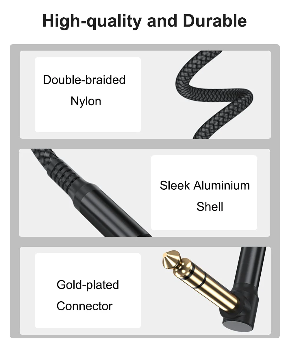 Elebase 1/4 Inch TRS Instrument Cable 20ft 2-Pack,Right-Angled to Straight 6.35mm Male Jack Stereo Audio Cord,6.35 Balanced Interconnect Line for Electric Guitar,Bass,Keyboard,Mixer,Amplifier,Speaker 20FT/6M Black - Image 2