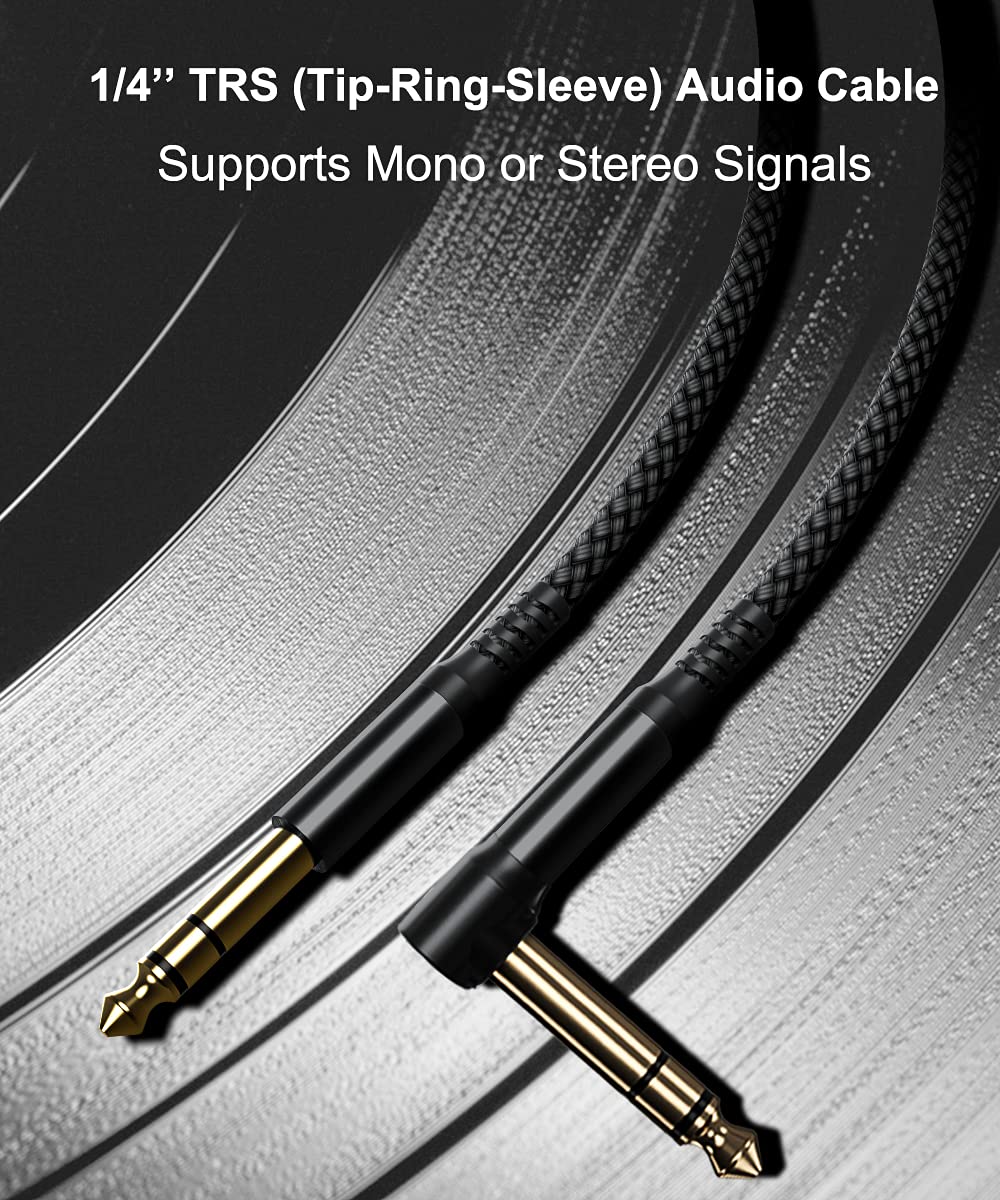 Elebase 1/4 Inch TRS Instrument Cable 20ft 2-Pack,Right-Angled to Straight 6.35mm Male Jack Stereo Audio Cord,6.35 Balanced Interconnect Line for Electric Guitar,Bass,Keyboard,Mixer,Amplifier,Speaker 20FT/6M Black - Image 4