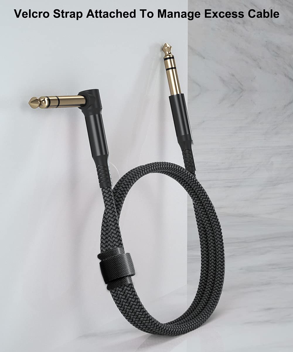 Elebase 1/4 Inch TRS Instrument Cable 20ft 2-Pack,Right-Angled to Straight 6.35mm Male Jack Stereo Audio Cord,6.35 Balanced Interconnect Line for Electric Guitar,Bass,Keyboard,Mixer,Amplifier,Speaker 20FT/6M Black - Image 7