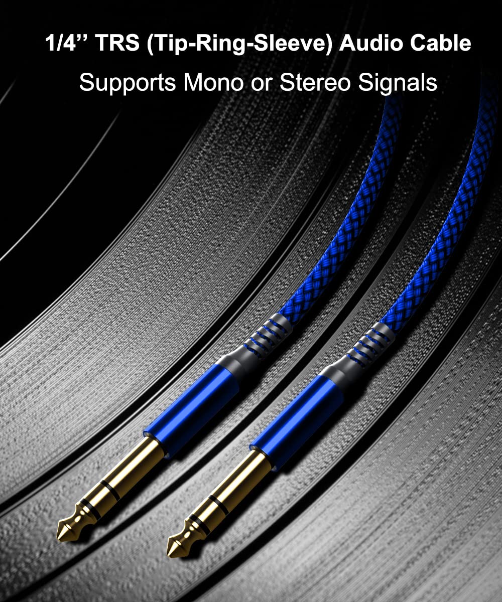 Elebase 1/4 Inch TRS Instrument Cable 20ft 2-Pack,Straight 6.35mm Male Jack Stereo Audio Interconnect Cord,6.35 mm Balanced Line for Electric Guitar,Bass,Keyboard,Mixer,Amplifier,Amp,Speaker,Equalizer 20 ft Blue - Image 5