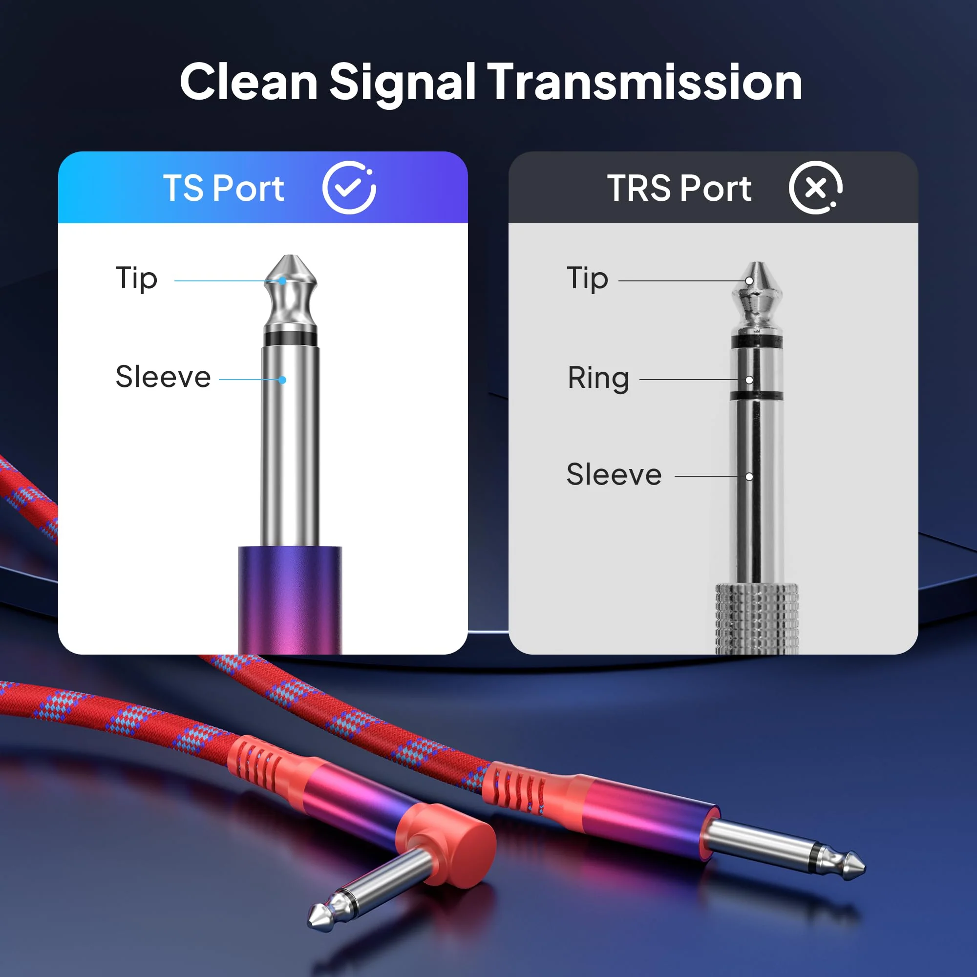Elebase 1/4 inch TS Guitar Cable 9M/30FT 2Pack,Stylish Right Angle to Straight 6.35mm Instrument Cord,Mono Unbalanced Quarter inch Audio Line for Electric Guitar,Bass,Keyboard,Amplifier,Speaker 30FT/9M - Image 2