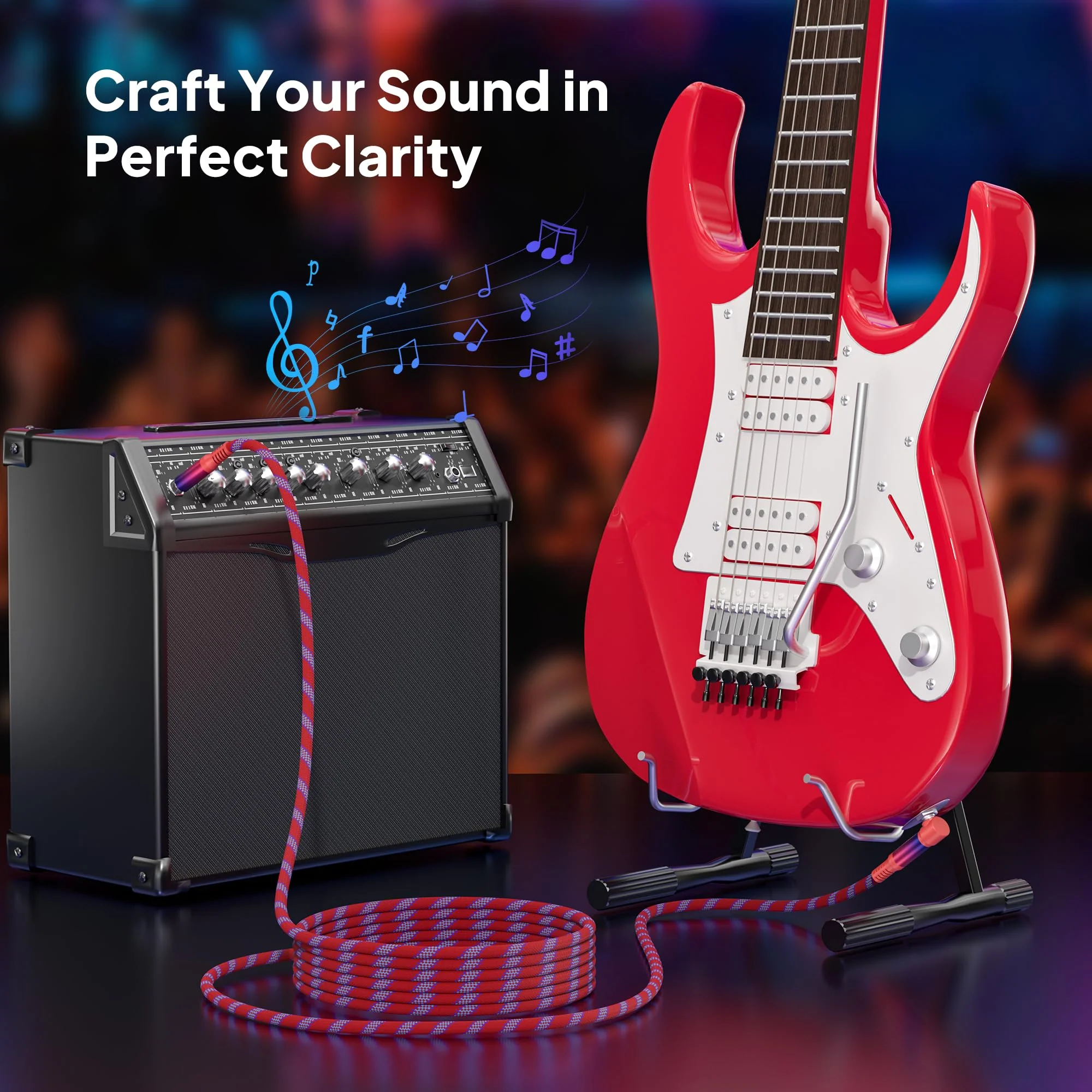 Elebase 1/4 inch TS Guitar Cable 9M/30FT 2Pack,Stylish Right Angle to Straight 6.35mm Instrument Cord,Mono Unbalanced Quarter inch Audio Line for Electric Guitar,Bass,Keyboard,Amplifier,Speaker 30FT/9M - Image 3