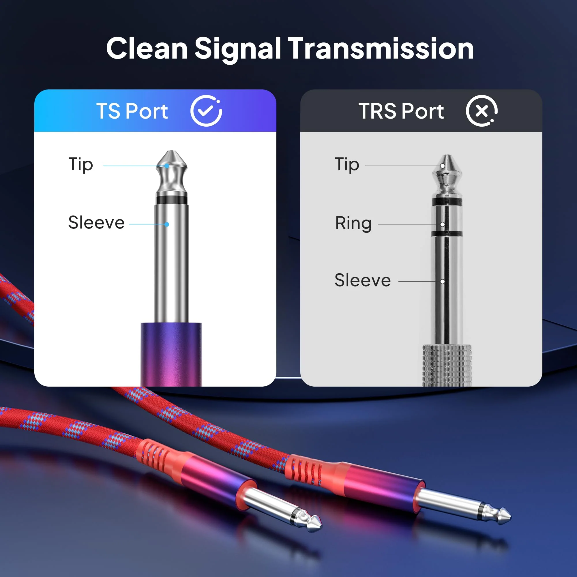 Elebase TS Guitar Cord 9M/30FT 2Pack,Rainbow 1/4 inch Male to 6.35mm Male Bass Cable,Straight Quarter Inch Audio Accessories for Keyboard,AMP,Pedals,Electric Guitar,Equalizer,Speaker 30FT/9M Straight - Image 2