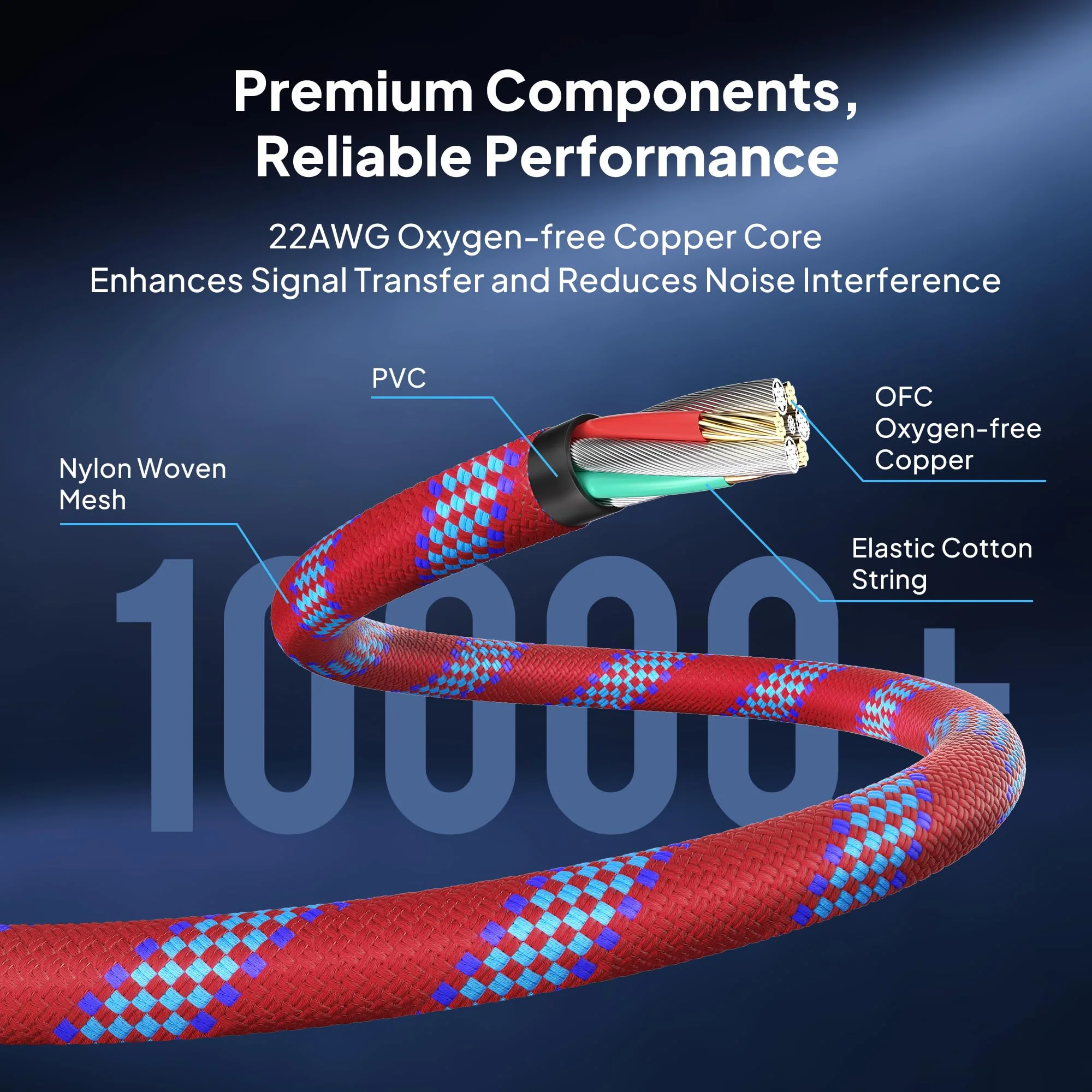 Elebase TS Guitar Cord 9M/30FT 2Pack,Rainbow 1/4 inch Male to 6.35mm Male Bass Cable,Straight Quarter Inch Audio Accessories for Keyboard,AMP,Pedals,Electric Guitar,Equalizer,Speaker 30FT/9M Straight - Image 4