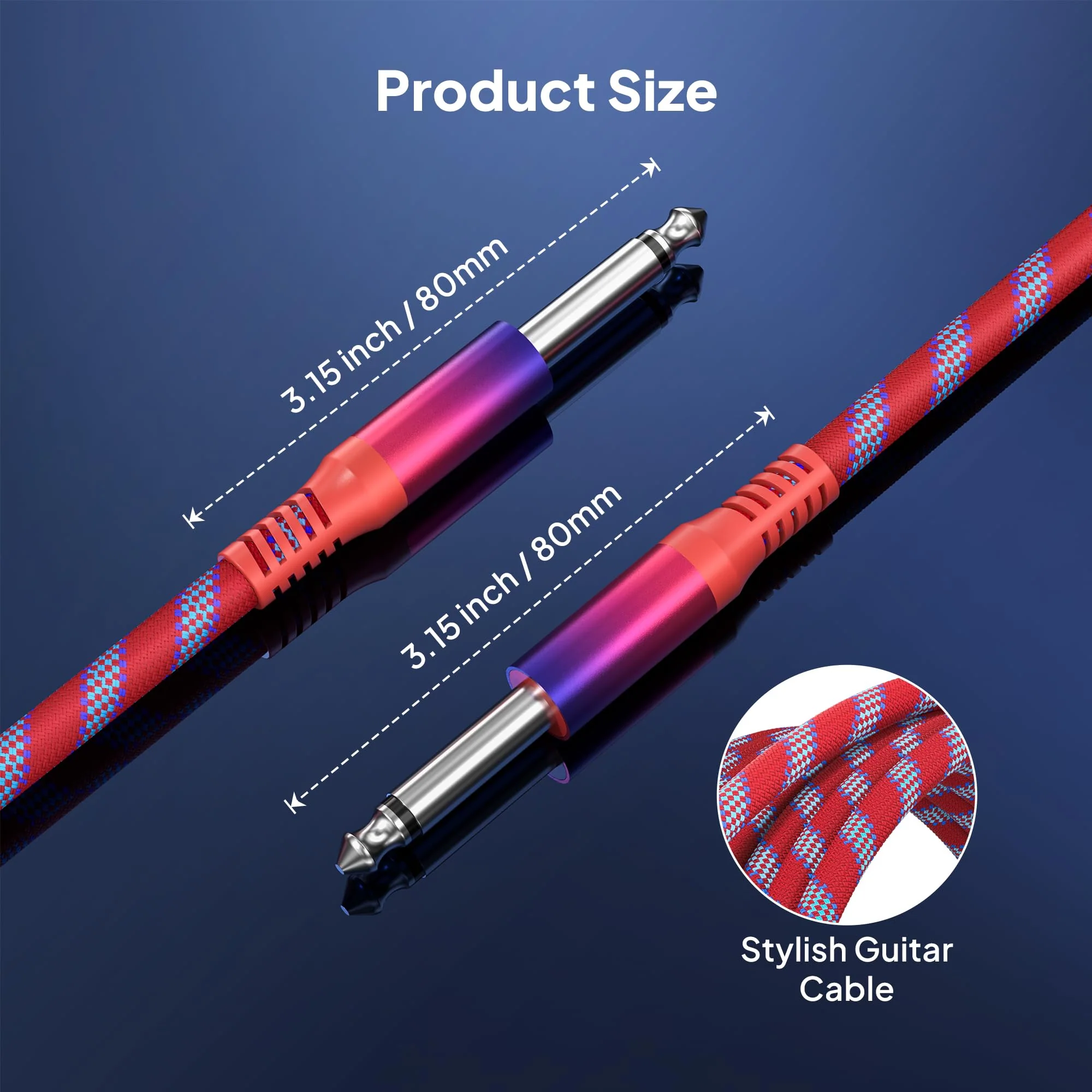 Elebase TS Guitar Cord 9M/30FT 2Pack,Rainbow 1/4 inch Male to 6.35mm Male Bass Cable,Straight Quarter Inch Audio Accessories for Keyboard,AMP,Pedals,Electric Guitar,Equalizer,Speaker 30FT/9M Straight - Image 5