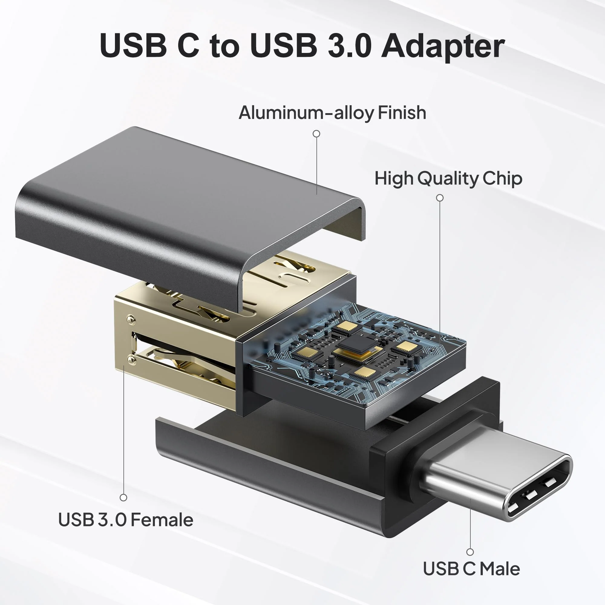 Elebase USB C to USB Adapter 4Pack,USBC Male to USB 3.0 Female MacBook Pro Air Adapter,Type C Thunderbolt 3 OTG Converter for Flash Thumb Drive,iPad,Mac,Apple iPhone 16 15,Samsung S24,Laptop,Tablets Gray - Image 2