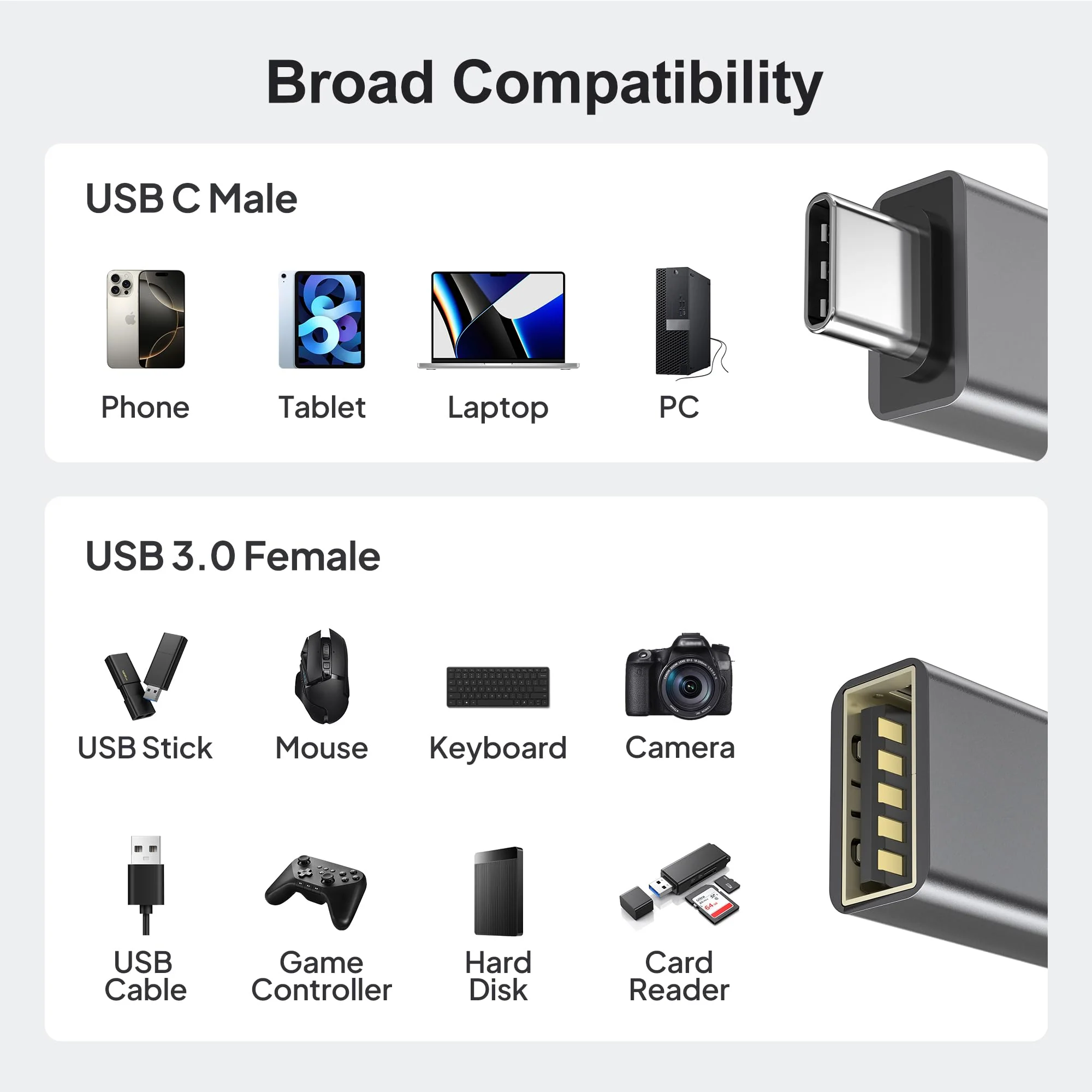 Elebase USB C to USB Adapter 4Pack,USBC Male to USB 3.0 Female MacBook Pro Air Adapter,Type C Thunderbolt 3 OTG Converter for Flash Thumb Drive,iPad,Mac,Apple iPhone 16 15,Samsung S24,Laptop,Tablets Gray - Image 7