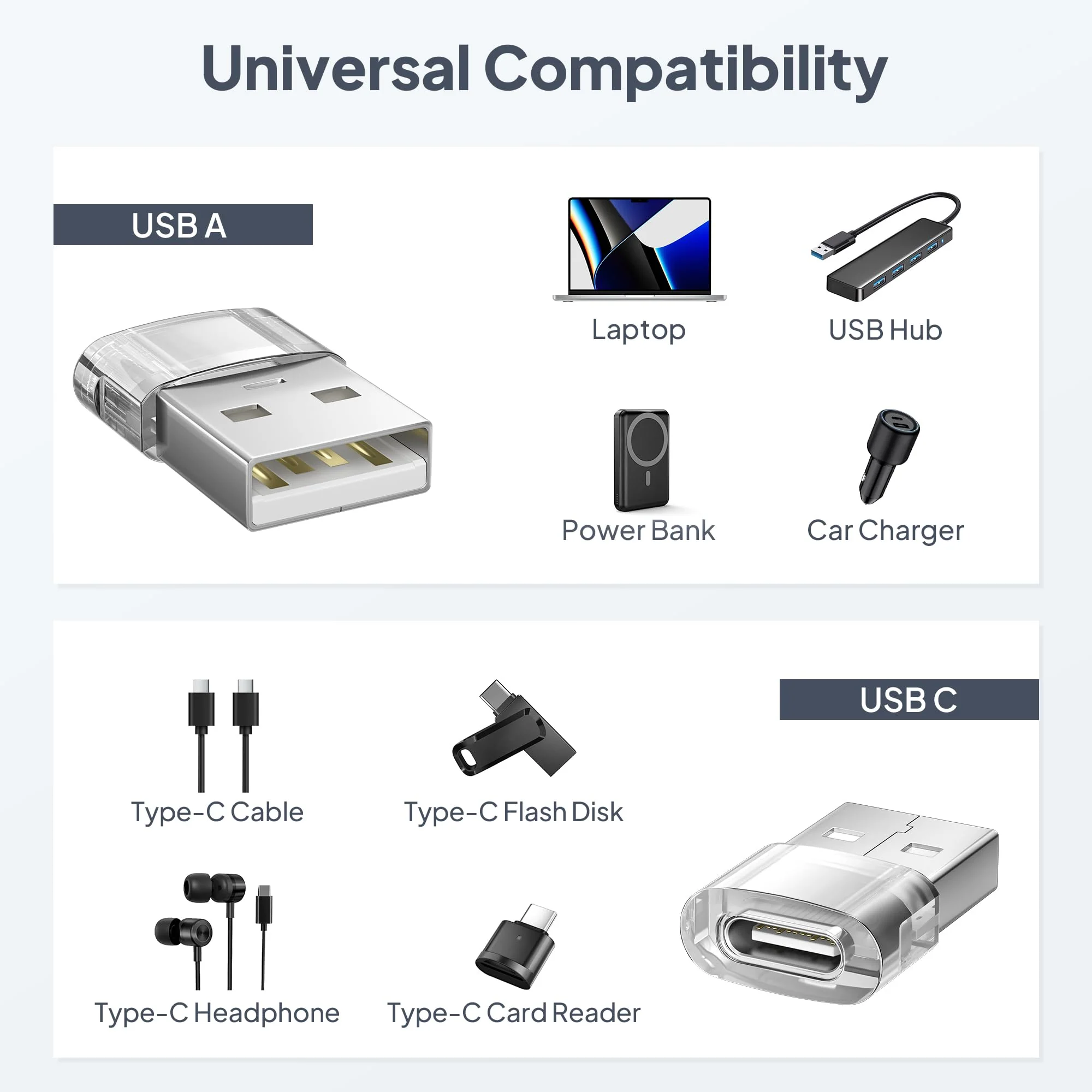 Elebase USB to USB C Adapter 4 Pack,Transparent Type-C Female to A Male Car Charger Converter for New iPhone 16 Pro Max Plus 15 14 13,Apple Watch 10 9 8,Airpods,iPad Air 5 Mini 6 7,Samsung S24 Ultra - Image 6