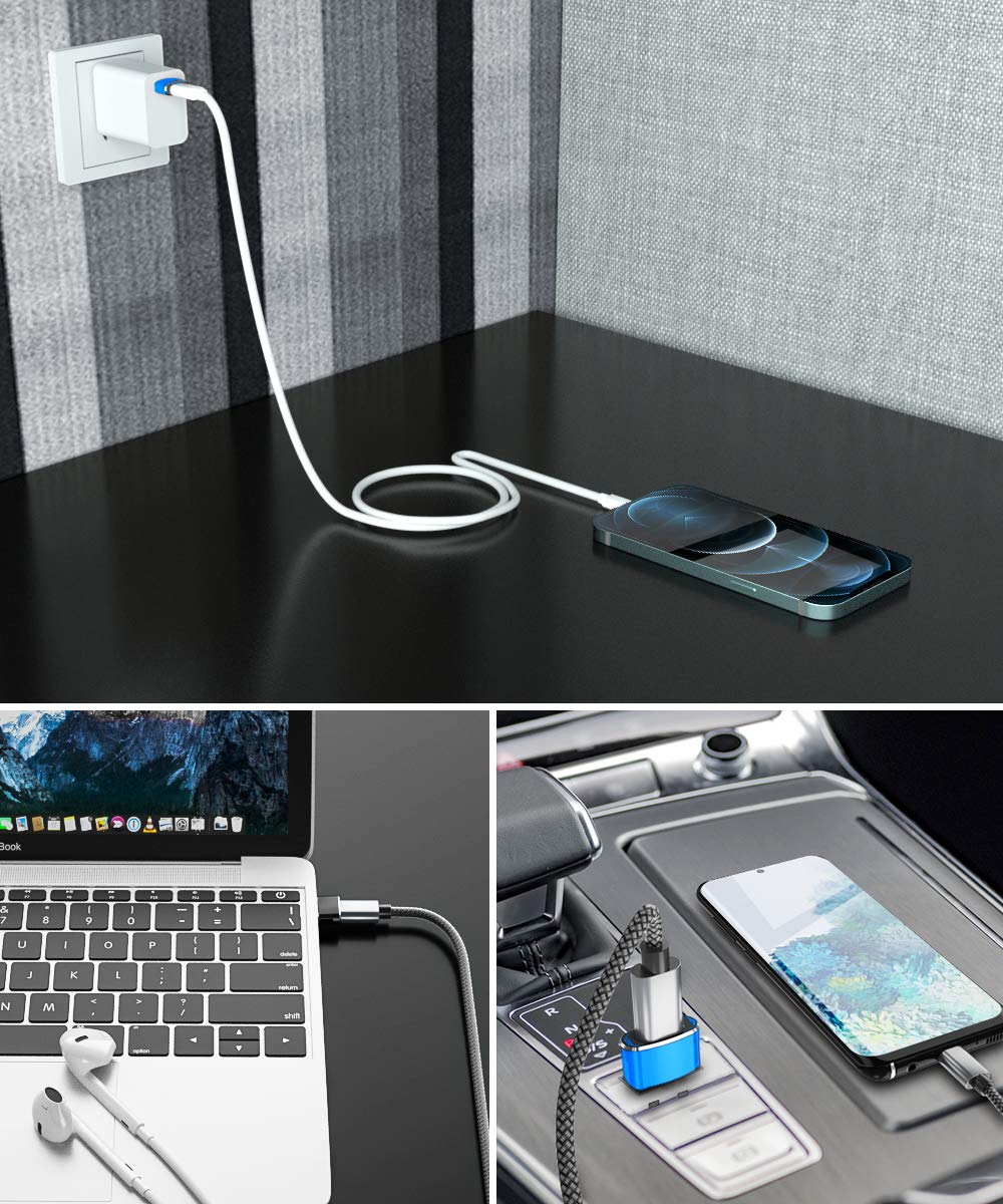Elebase USB to USB C Adapter 4 Pack,Type C Female to USB A Male Charger Connector for Apple iPhone 16 15 14 13,iWatch 10,iPad 8 8th 9 9th 10th Air 4th 5 Mini 6 Generation,Samsung Galaxy Z Flip S24 S23 Blue - Image 6