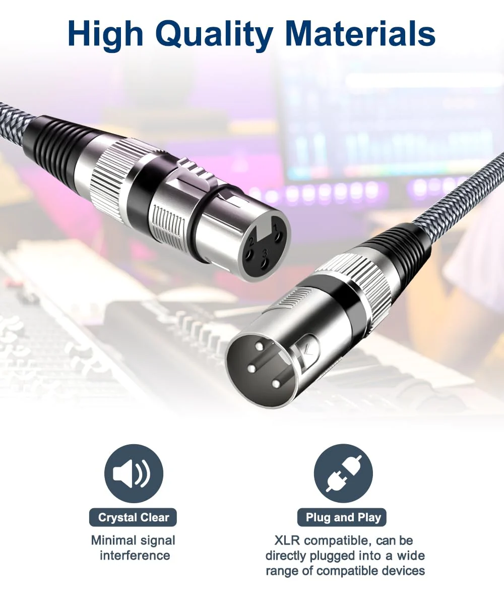Elebase XLR Microphone Cable 2 Pack 20 Feet,XLR Male to Female Mic Cord,3-pin Balanced Shielded Cables Wire,for Amplifier Mixer,Recording Studio,Speaker Systems,Foot,FT 6M/20FT GRAY - Image 4