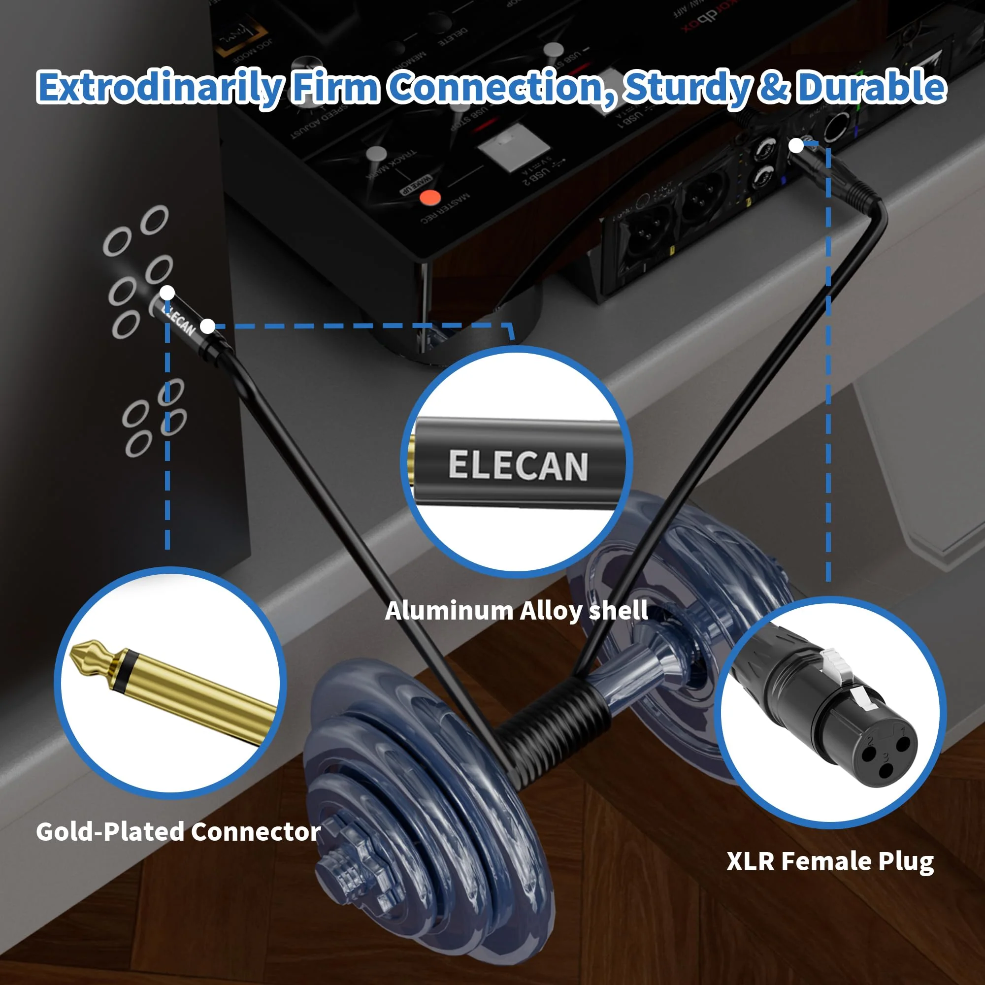 Elecan 50 Ft XLR Female to 1/4 inch 6.35mm TS Mono Jack Microphone Cable, Unbalanced Interconnect Mic Audio Cord, Durable&Flexible&Firm Connection for Dynamic Mic Console Guitar Mixer AMP+5 Ties 50FT XLR Female to 6.35mm - Image 3