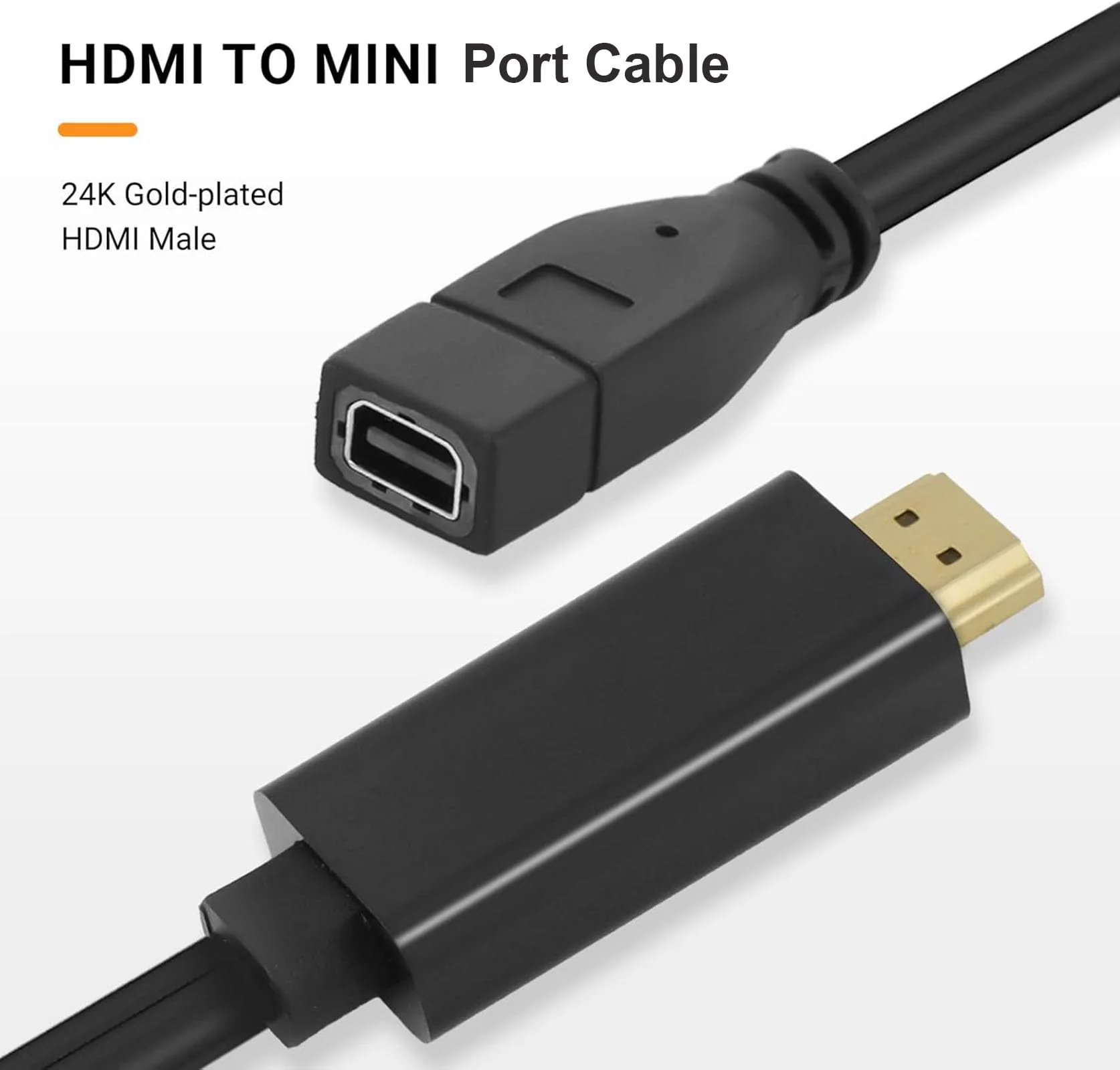 Elecbee HDMI to Mini for Display Port Converter Adapter Cable 4K HDMI Male for Mini Port Female Video Cable with USB Charging - Image 3
