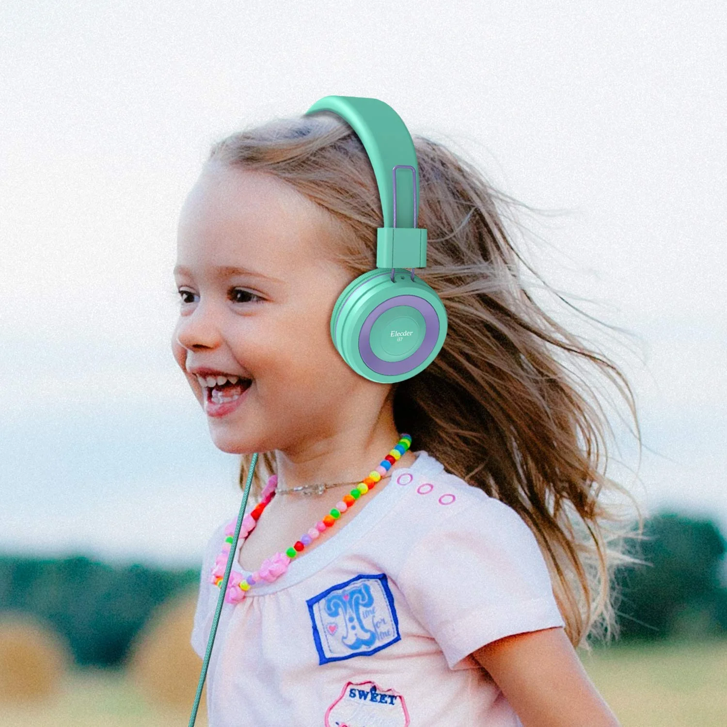 ELECDER i37 Kids Headphones Children Girls Boys Teens Foldable Adjustable On Ear Headphones 3.5mm Jack Compatible Cellphones Computer MP3/4 Kindle School Tablet Green/Purple - Image 2