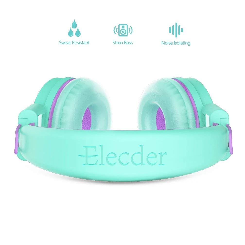 ELECDER i37 Kids Headphones Children Girls Boys Teens Foldable Adjustable On Ear Headphones 3.5mm Jack Compatible Cellphones Computer MP3/4 Kindle School Tablet Green/Purple - Image 3