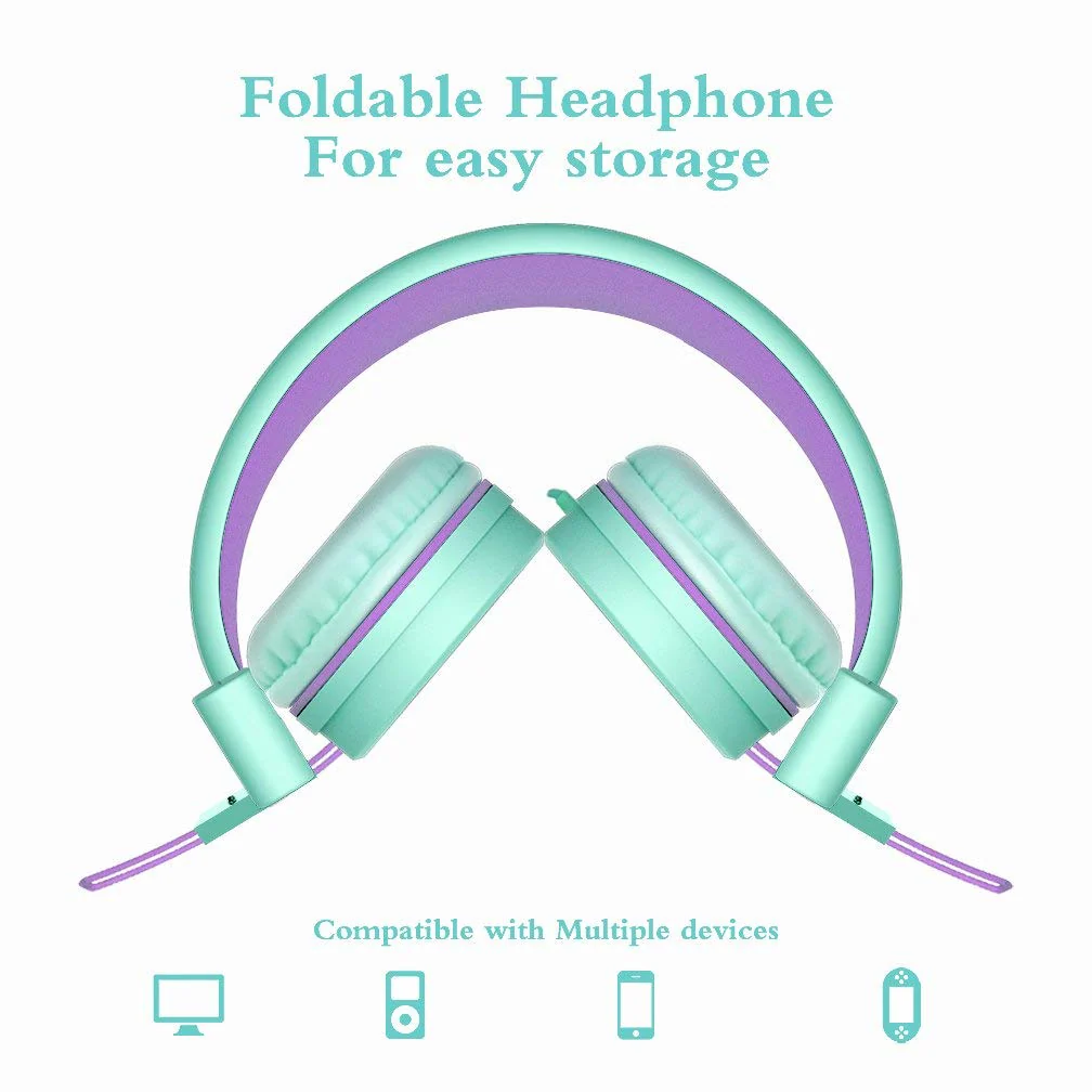 ELECDER i37 Kids Headphones Children Girls Boys Teens Foldable Adjustable On Ear Headphones 3.5mm Jack Compatible Cellphones Computer MP3/4 Kindle School Tablet Green/Purple - Image 4